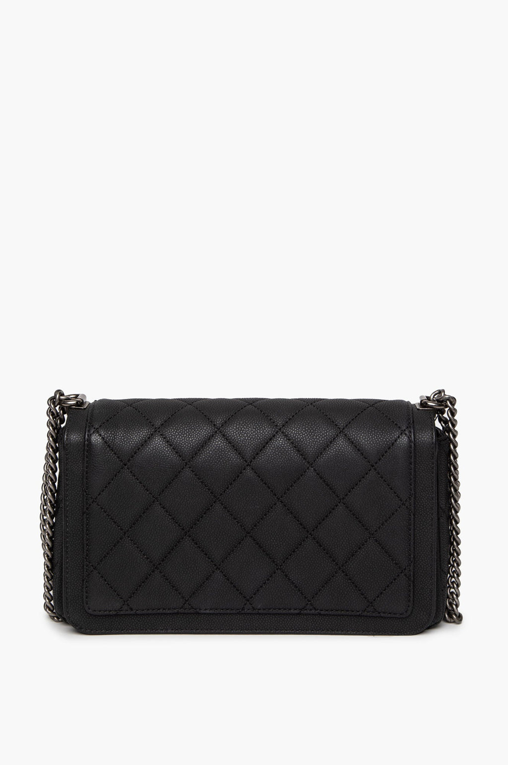Chanel Matte Black Caviar Ruthenium Hardware Turn Around Flap Bag