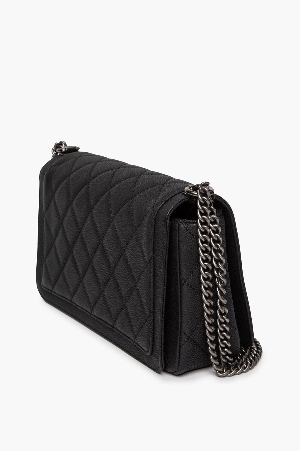 Chanel Matte Black Caviar Ruthenium Hardware Turn Around Flap Bag