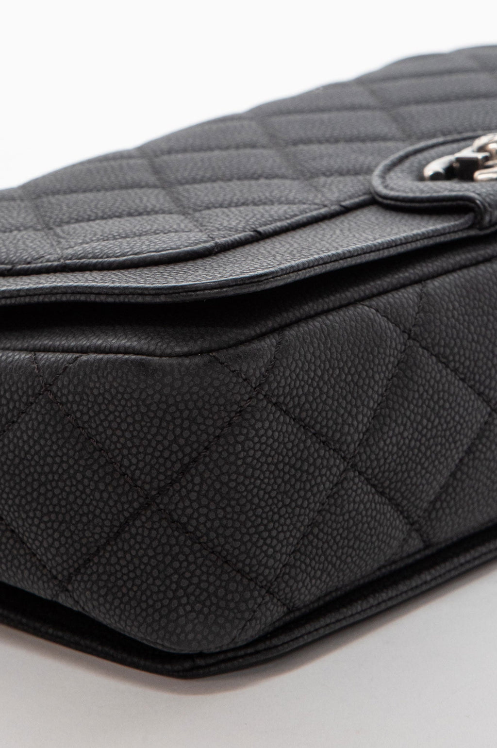 Chanel Matte Black Caviar Ruthenium Hardware Turn Around Flap Bag