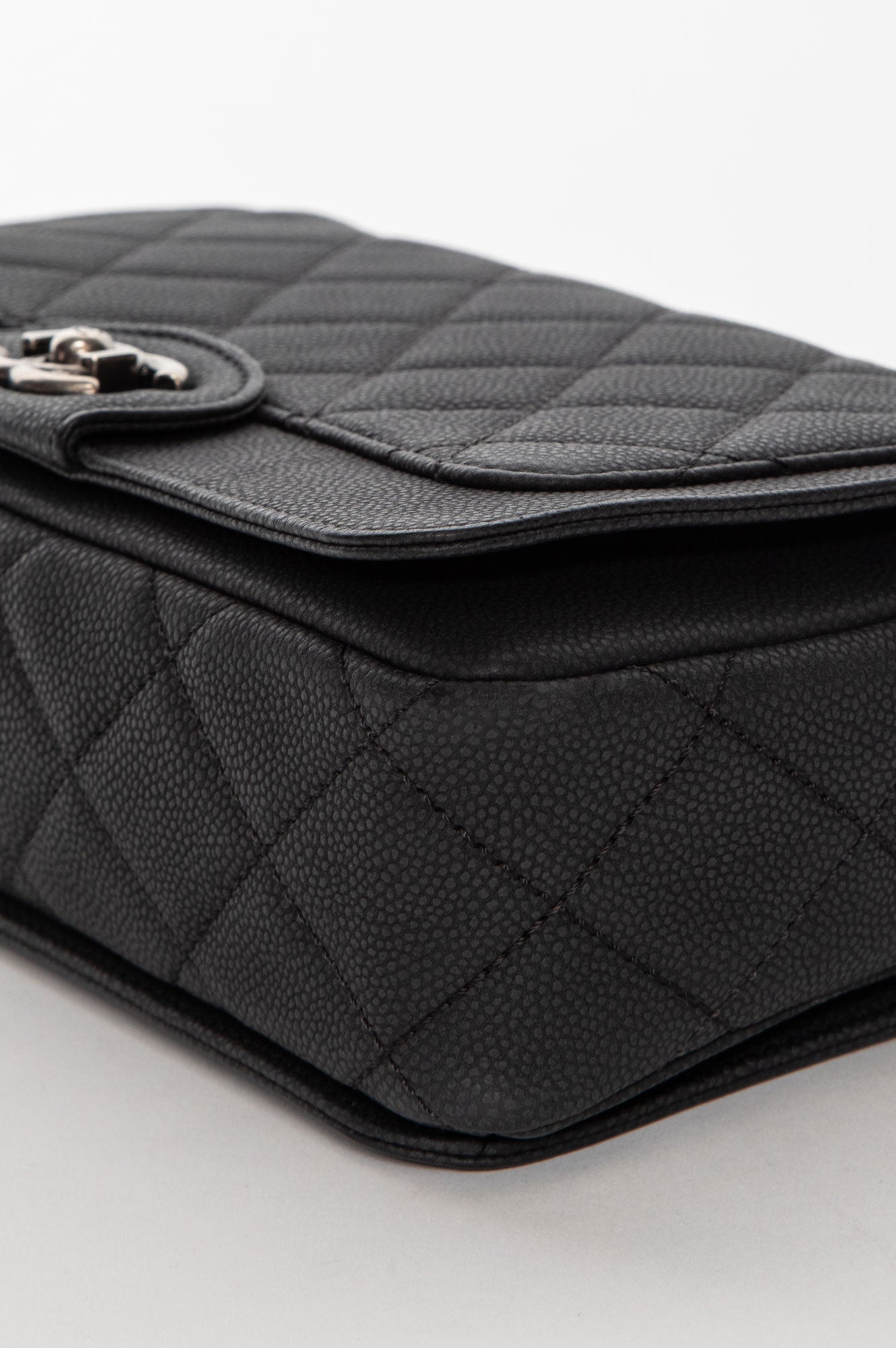 Chanel Matte Black Caviar Ruthenium Hardware Turn Around Flap Bag