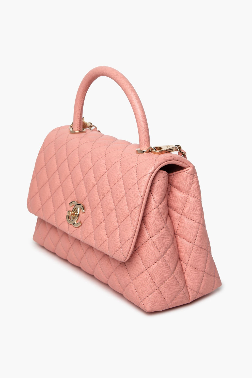 Chanel Pink Quilted Caviar Medium Coco Handle Flap Bag