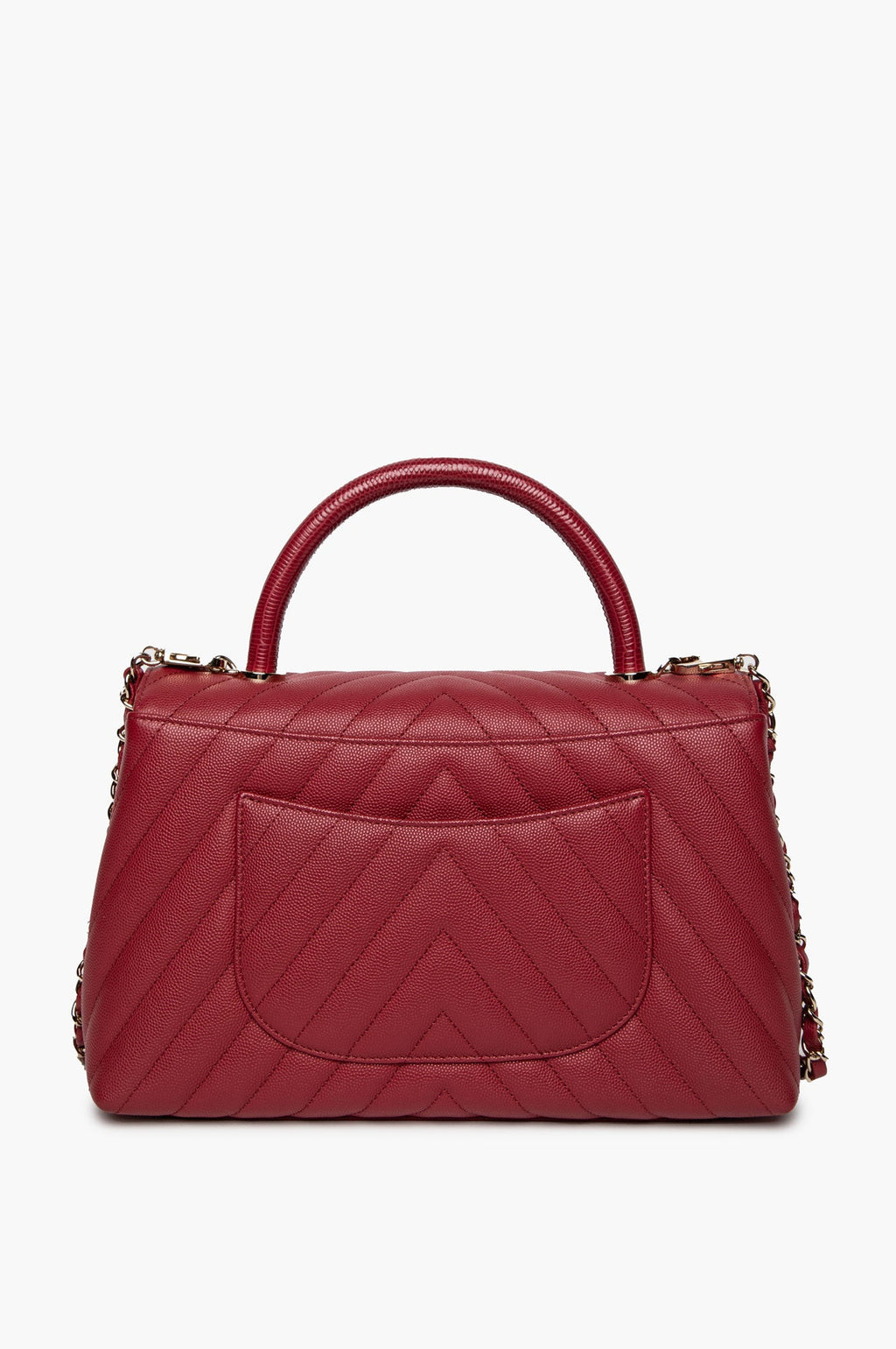 Chanel Dark Red Chevron Quilted Caviar & Lizard Medium Coco Handle Bag