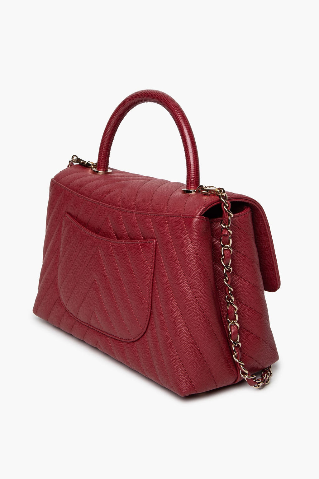 Chanel Dark Red Chevron Quilted Caviar & Lizard Medium Coco Handle Bag