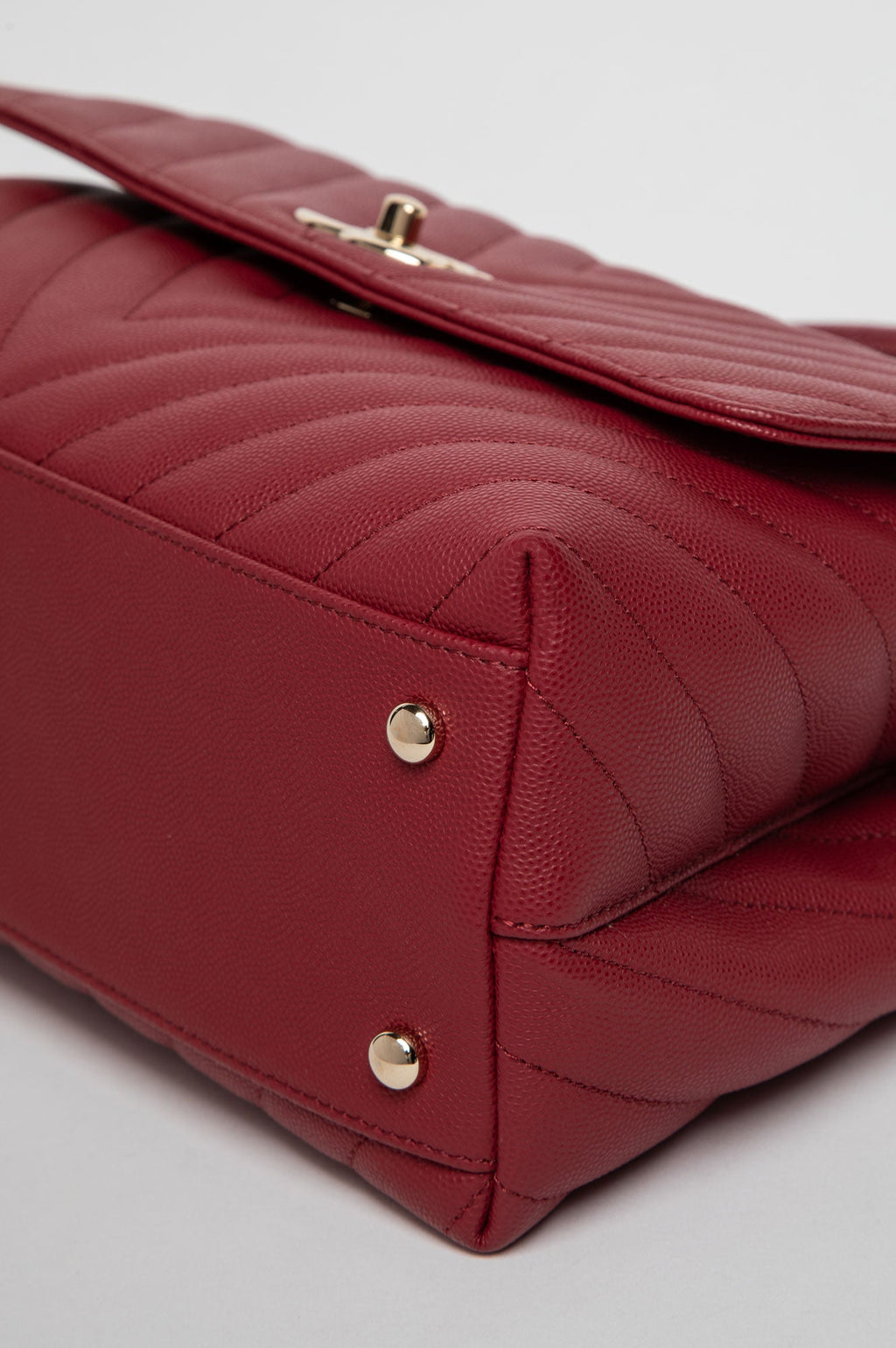 Chanel Dark Red Chevron Quilted Caviar & Lizard Medium Coco Handle Bag