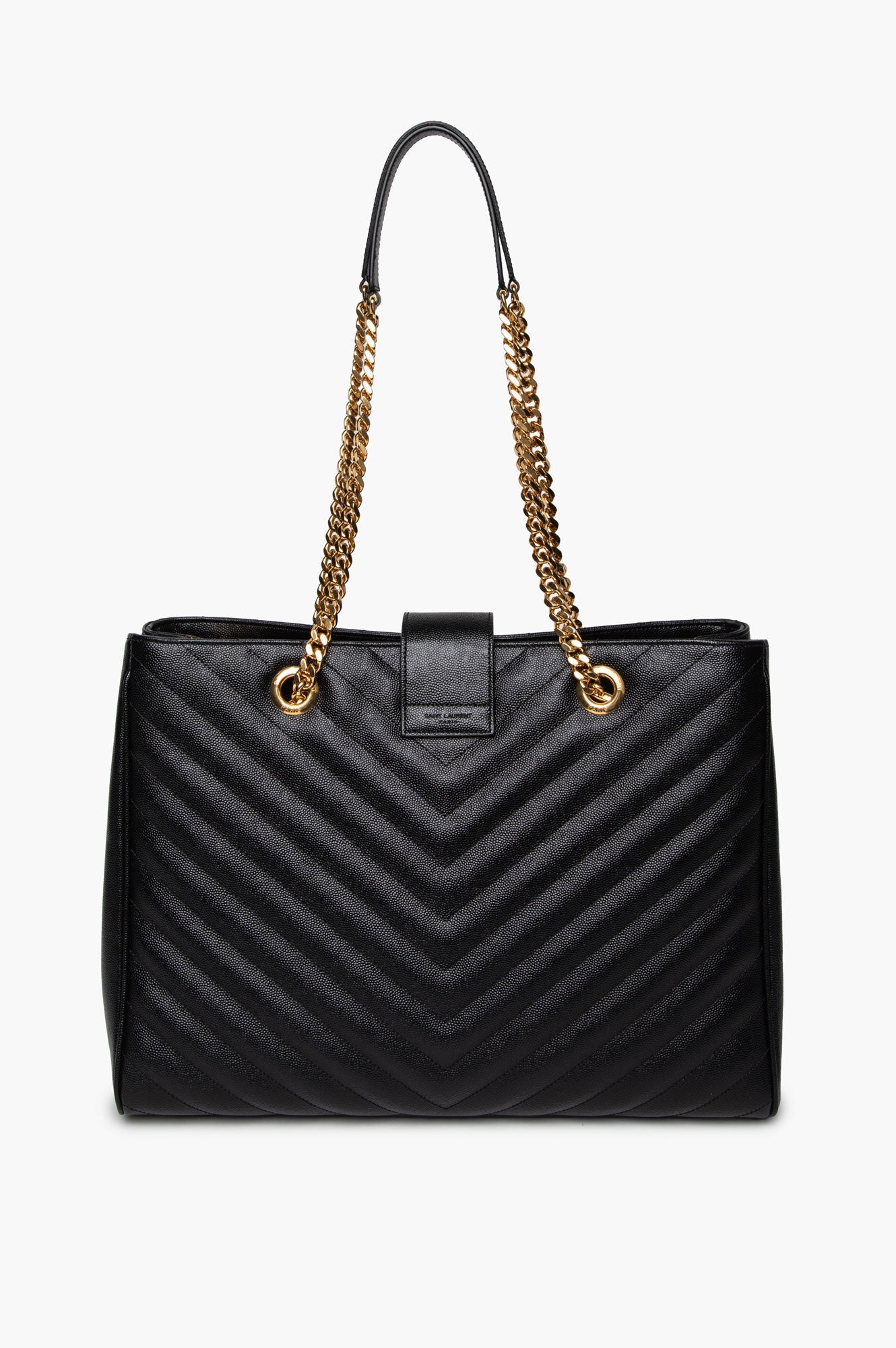 Saint Laurent Black Matelassé Chevron Monogram Shopping Bag