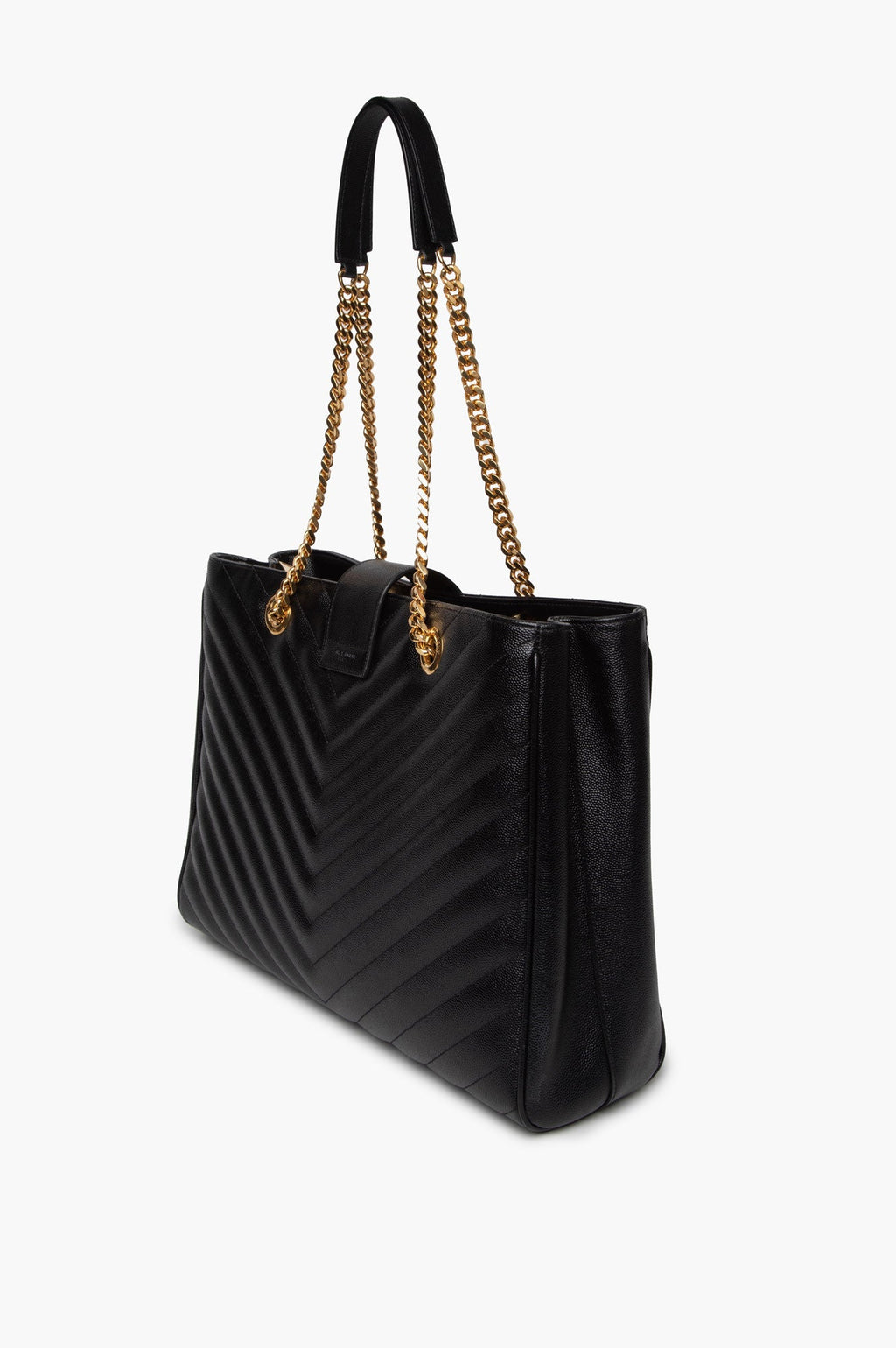 Saint Laurent Black Matelassé Chevron Monogram Shopping Bag
