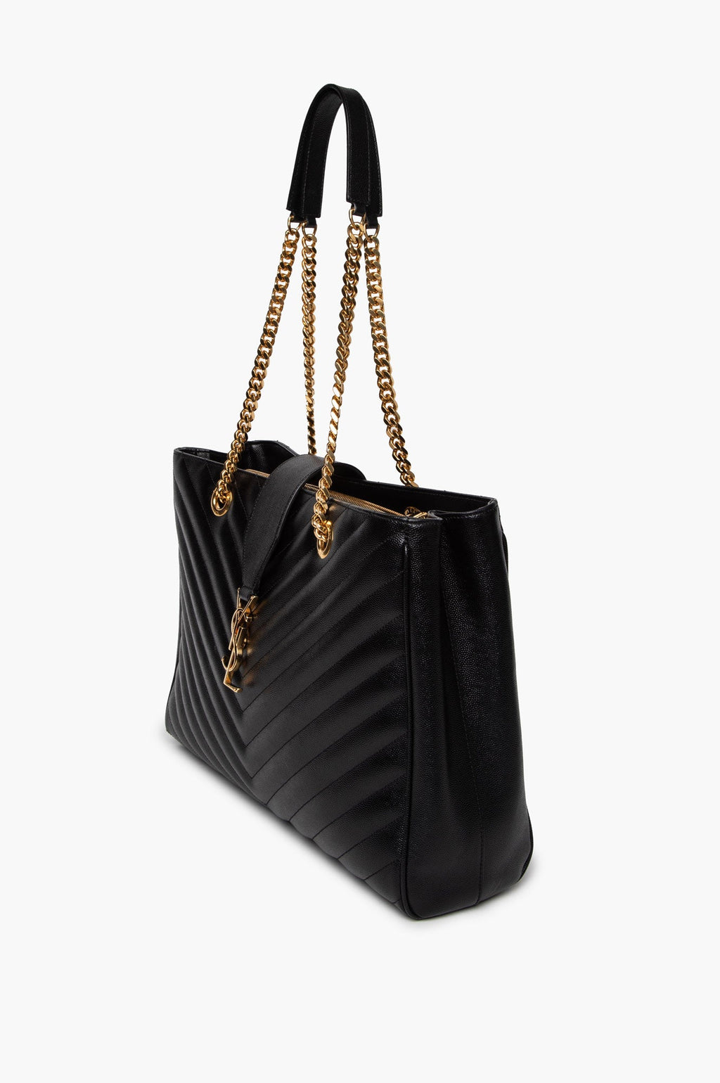 Saint Laurent Black Matelassé Chevron Monogram Shopping Bag
