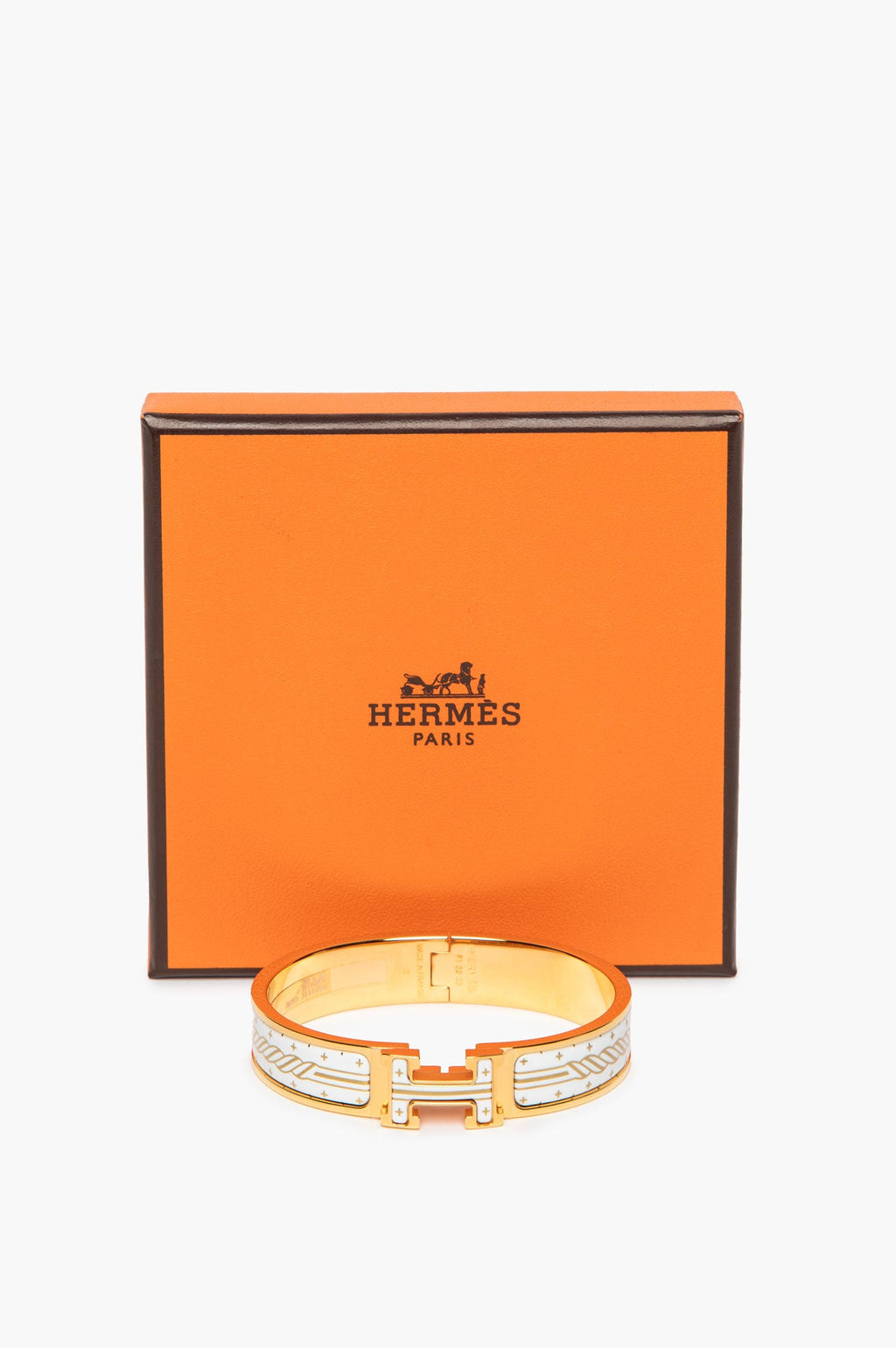 Hermès Yellow Gold Plated White Clic H Quadrige Au Fil Bracelet