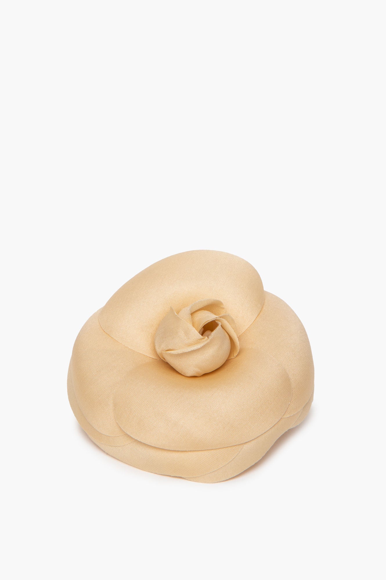Chanel Beige Silk Camelia Flower Brooch