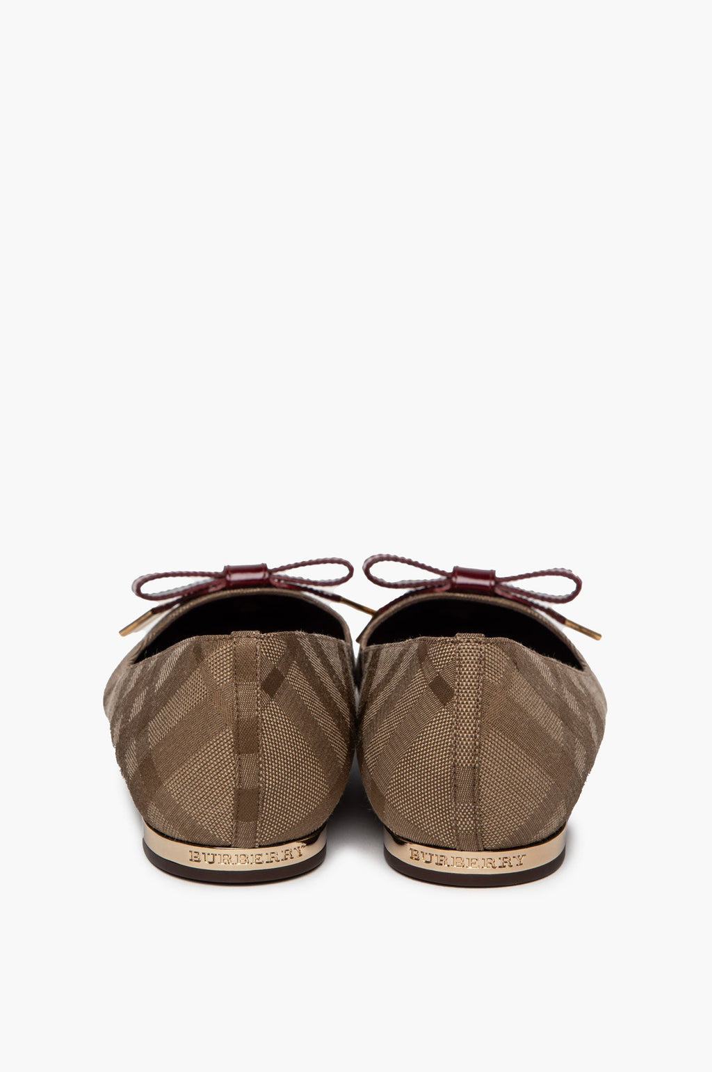 Burberry Patent Bow Point-Toe Check Jacquard Ballet Flats Size 36
