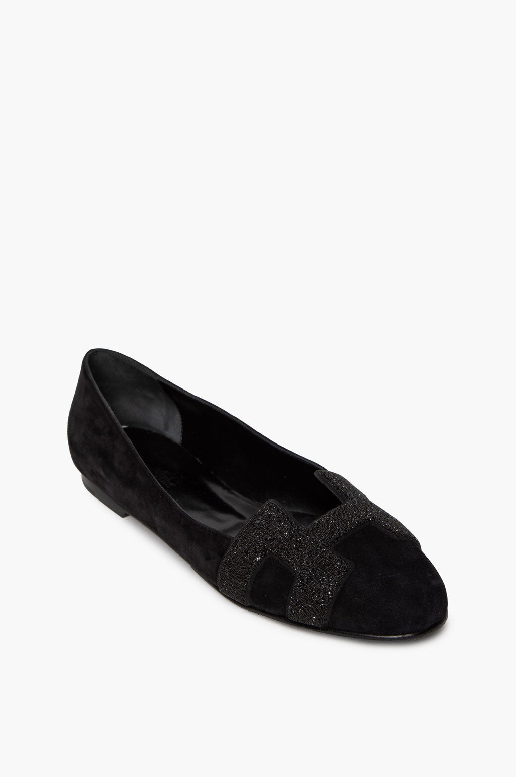 Hermès Black Suede Glitter H Roxane Ballet Flats Size 39