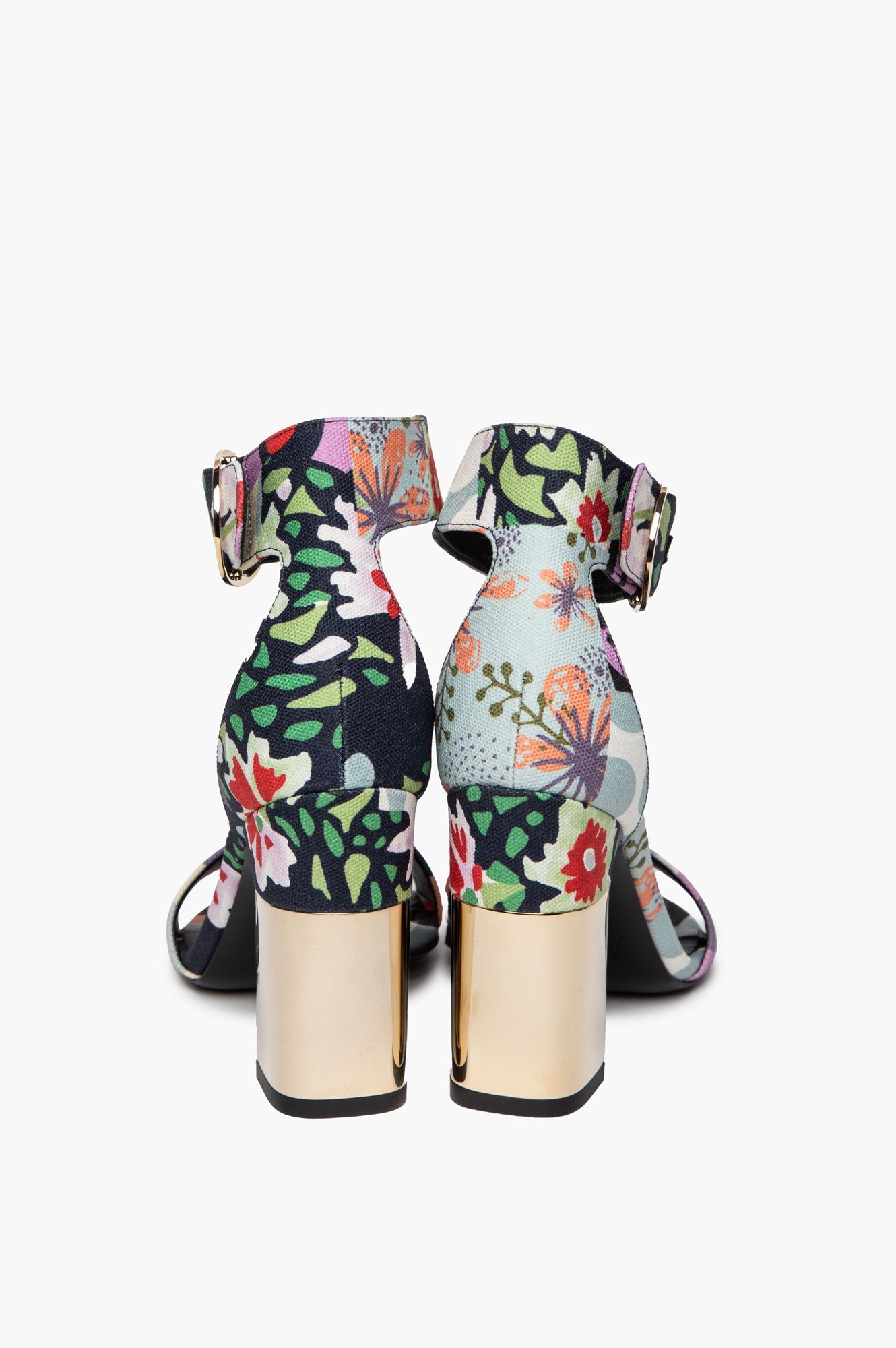 Roger Vivier Floral Canvas Gold Block Heel Podium Sandals Size 36