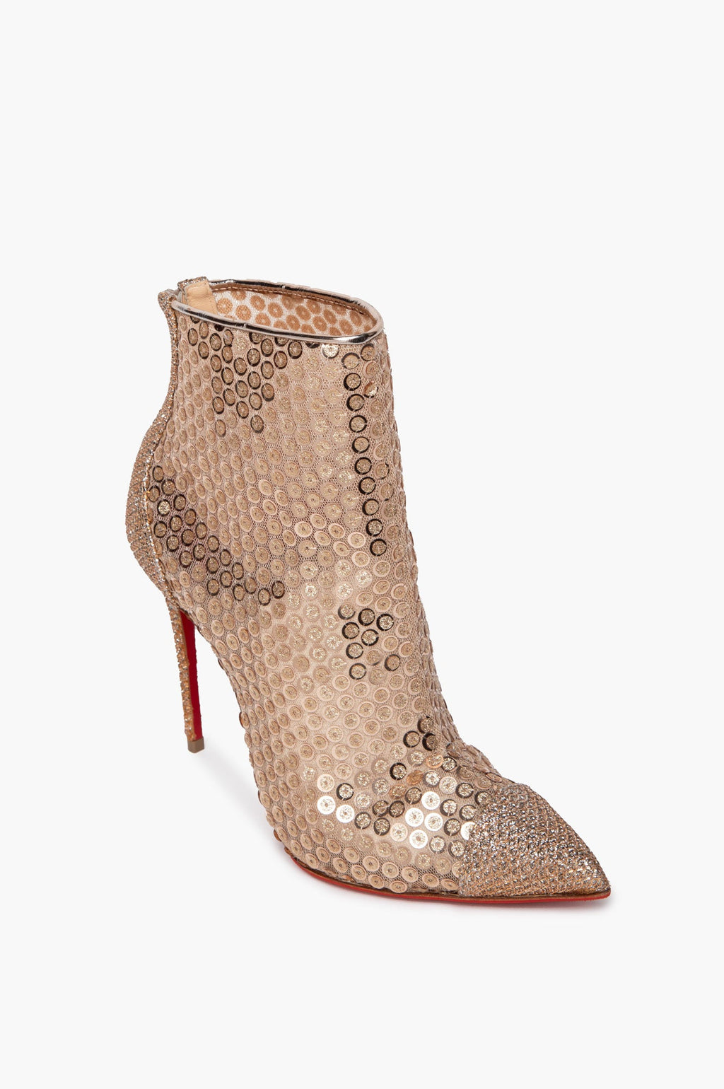 Christian Louboutin Gold Glitter Sequin Gipsy 100 Booties Size 36