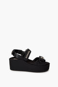 Chanel 2022 Black Grosgrain Crystal Logo Platform Sandals Size 38C