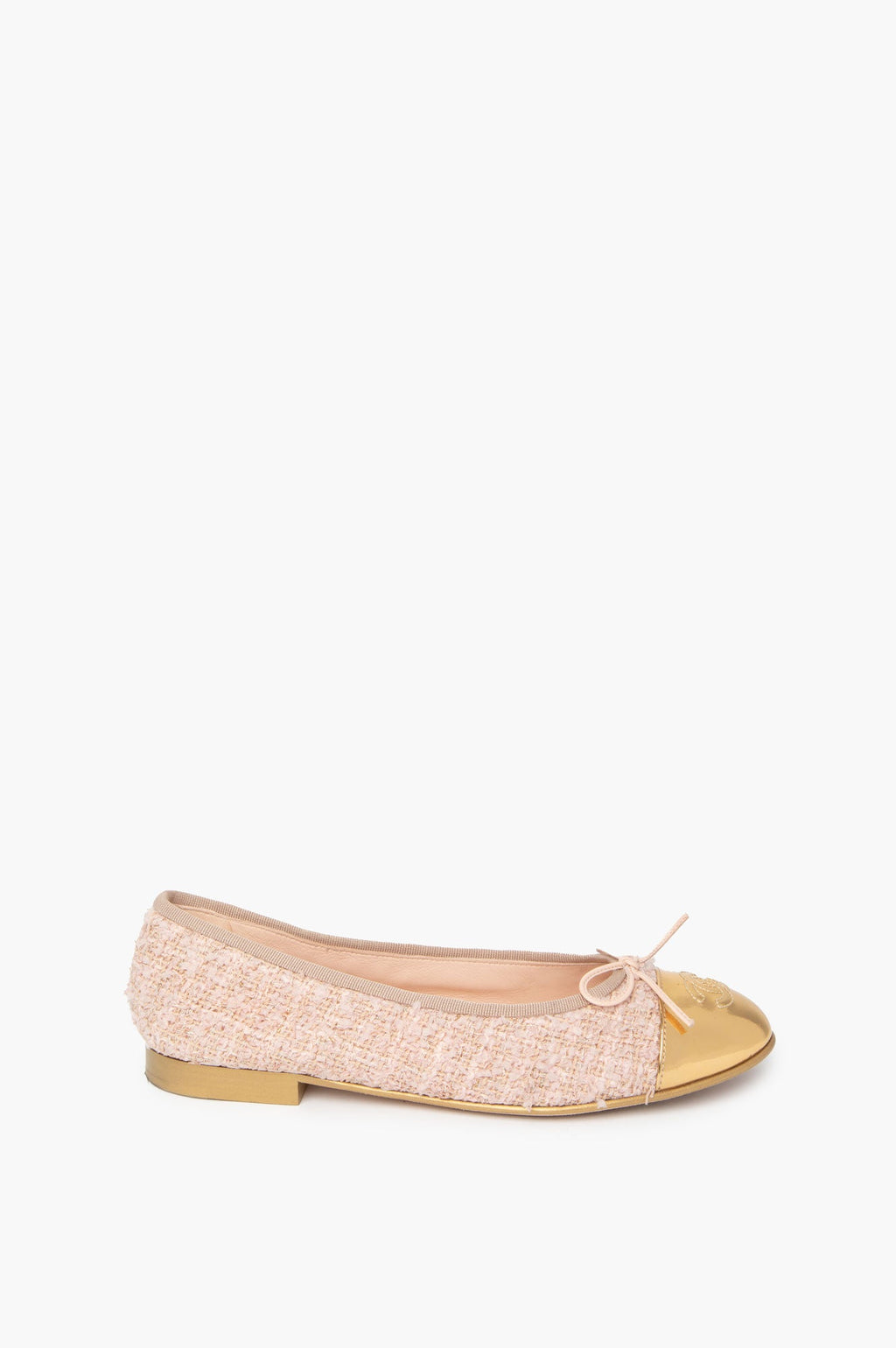 Chanel 2022 Gold Tweed Ballet Flats Size 38C