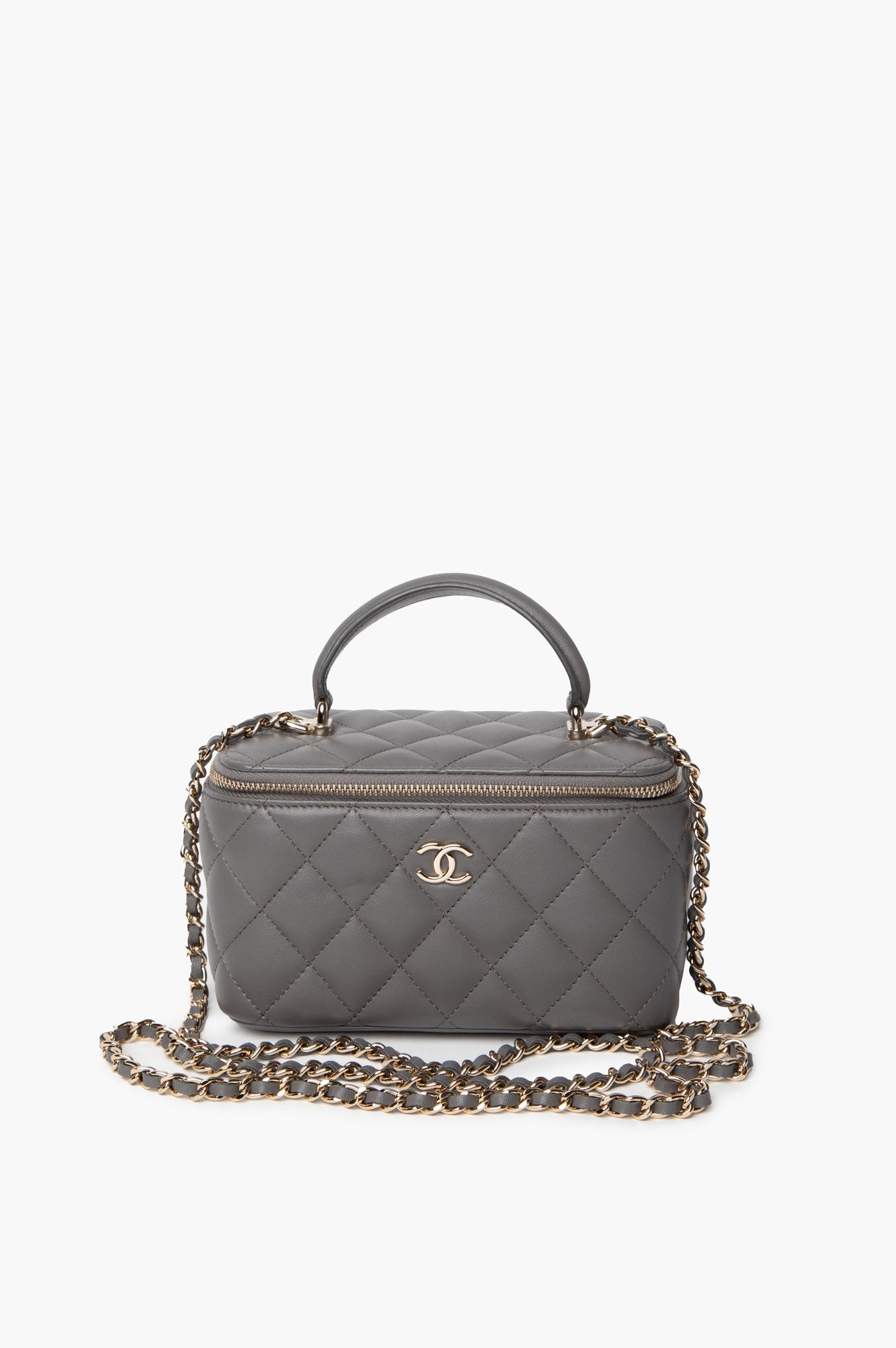 Chanel Grey Top Handle Lambskin Vanity Case