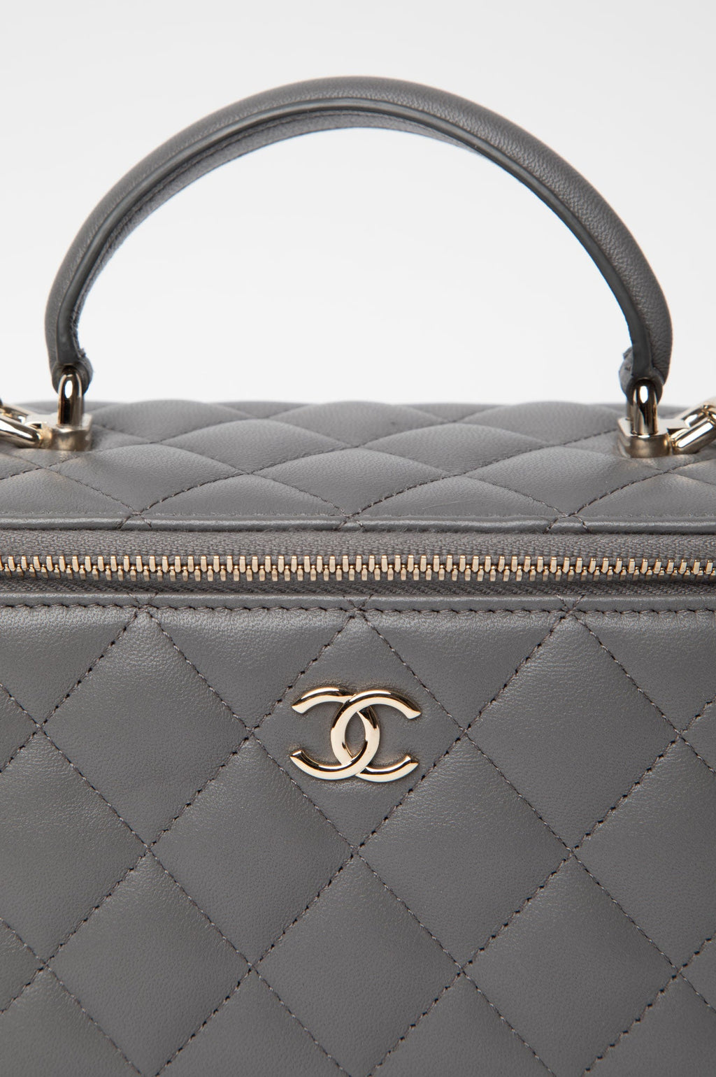Chanel Grey Top Handle Lambskin Vanity Case