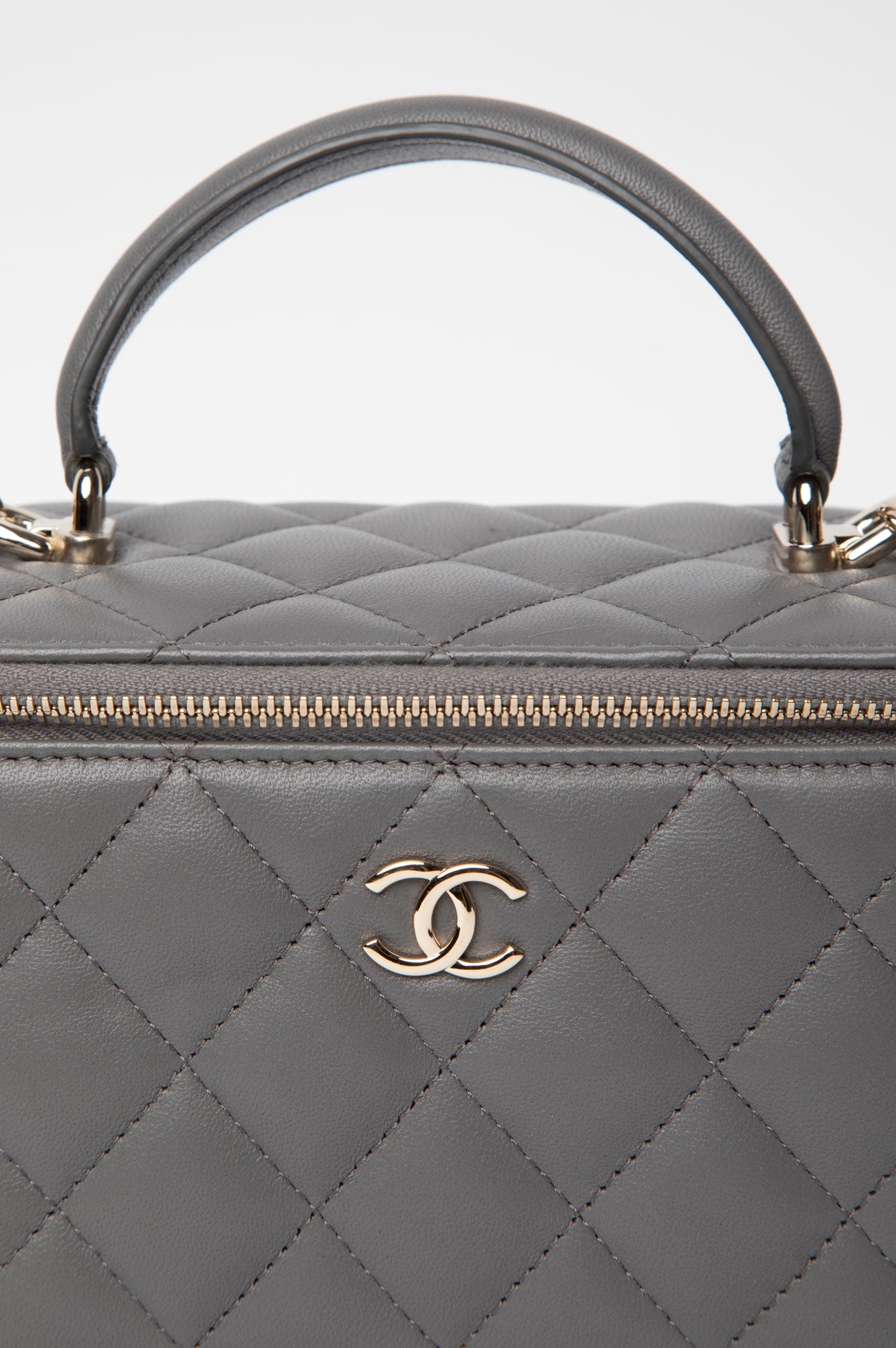 Chanel Grey Top Handle Lambskin Vanity Case
