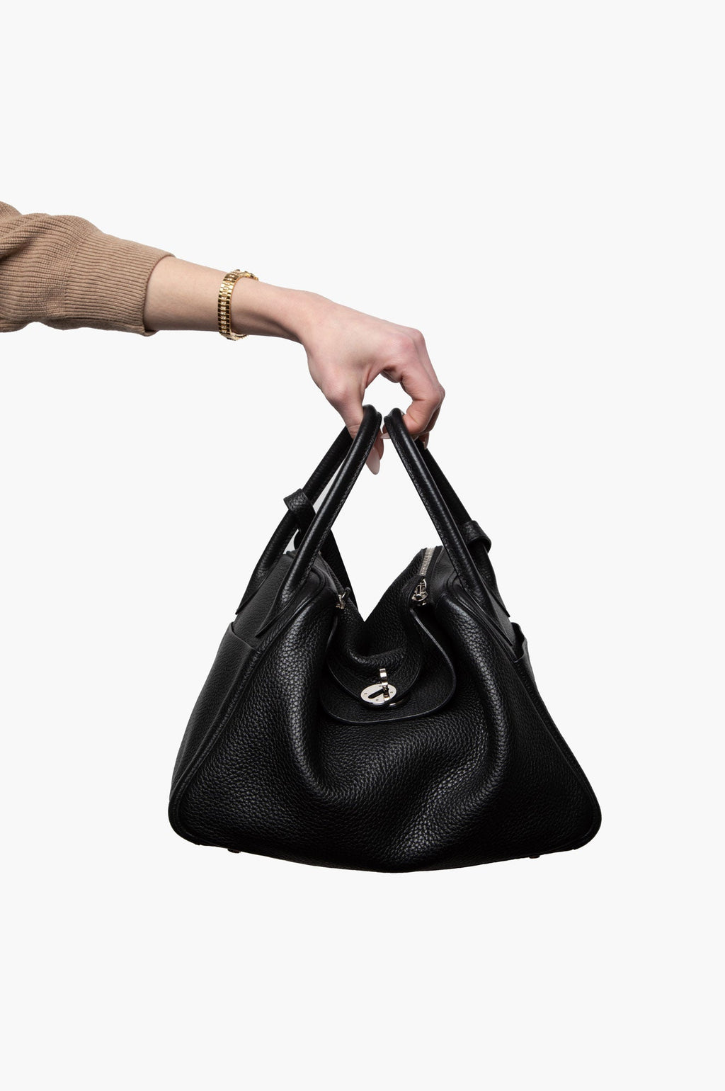 Hermes 2015 Black Clemence SHW Lindy 30 Shoulder Bag