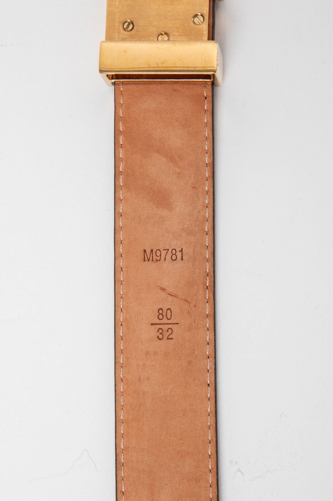 Louis Vuitton Monogram Gold Buckle Skinny Belt Size 80