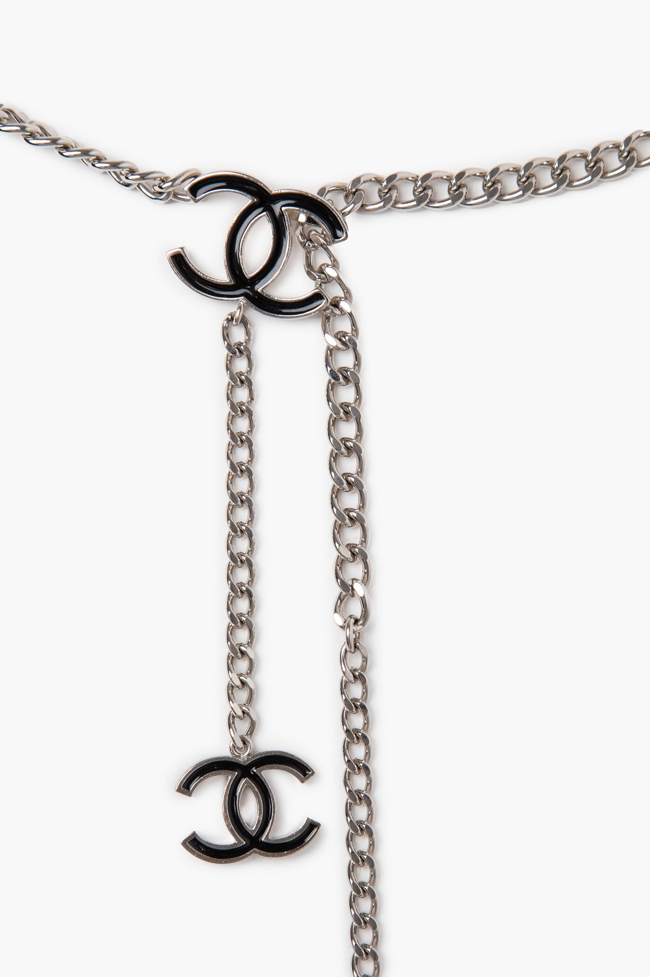 Chanel 10V Black Silver Tone CC Chain Belt
