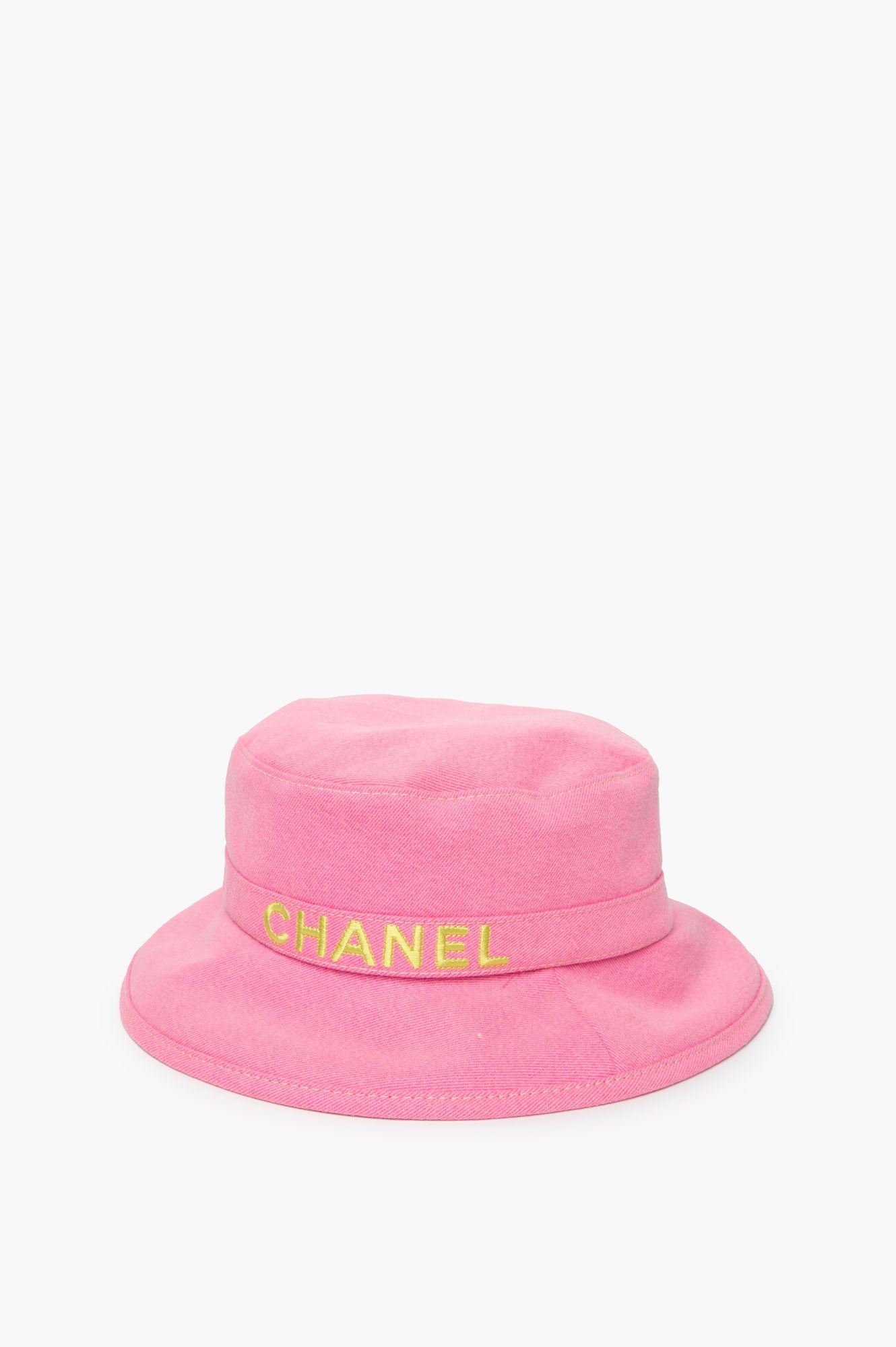 Chanel Pink Denim Bucket Hat Size L