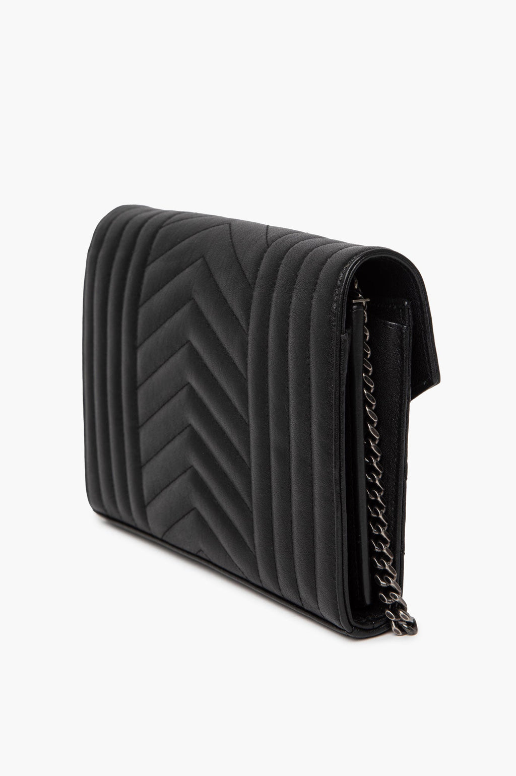 Saint Laurent Limited Edition Black Quilted Leather Embellished Monogramme Envelope Chain Wallet