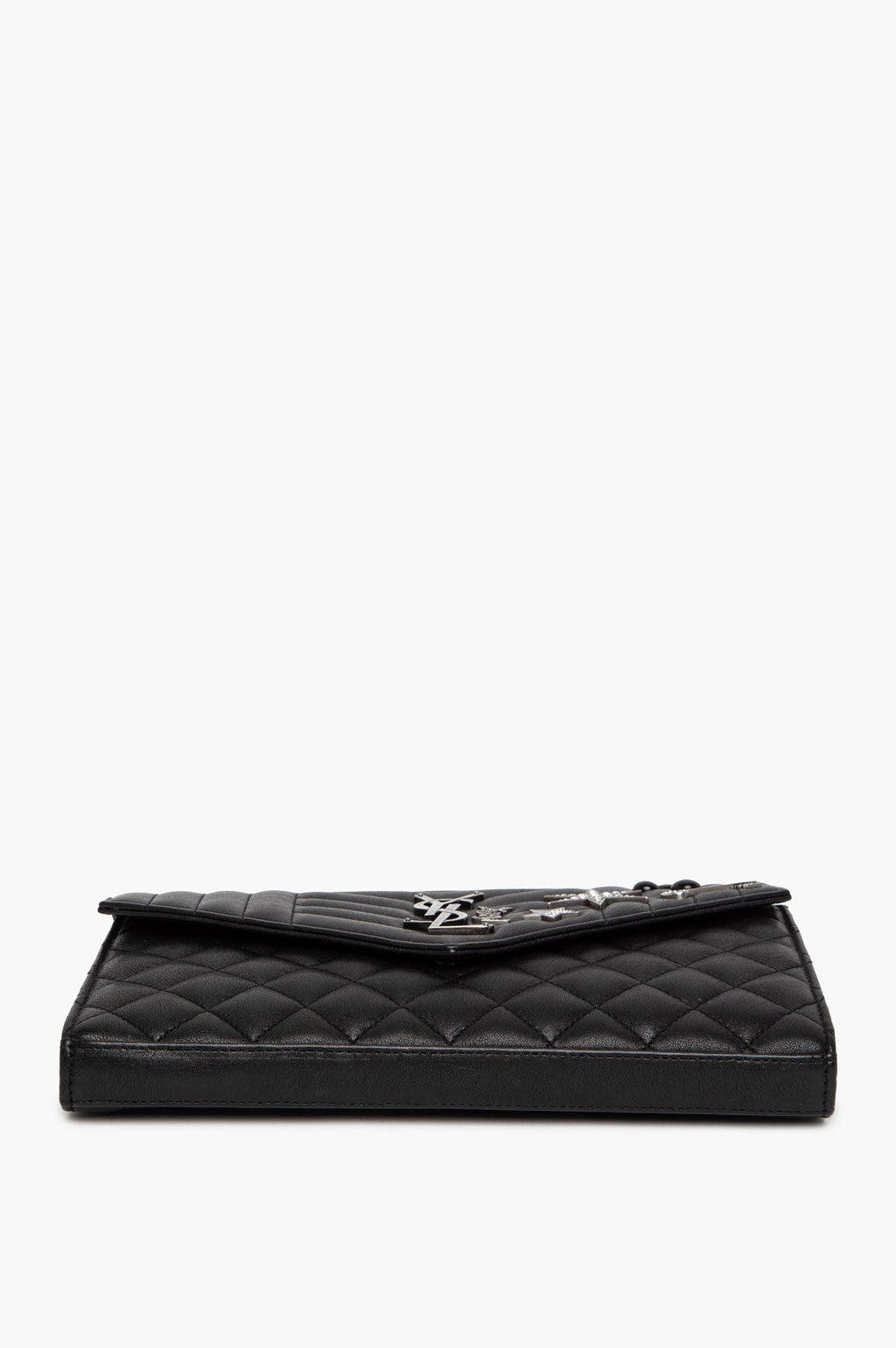 Saint Laurent Limited Edition Black Quilted Leather Embellished Monogramme Envelope Chain Wallet