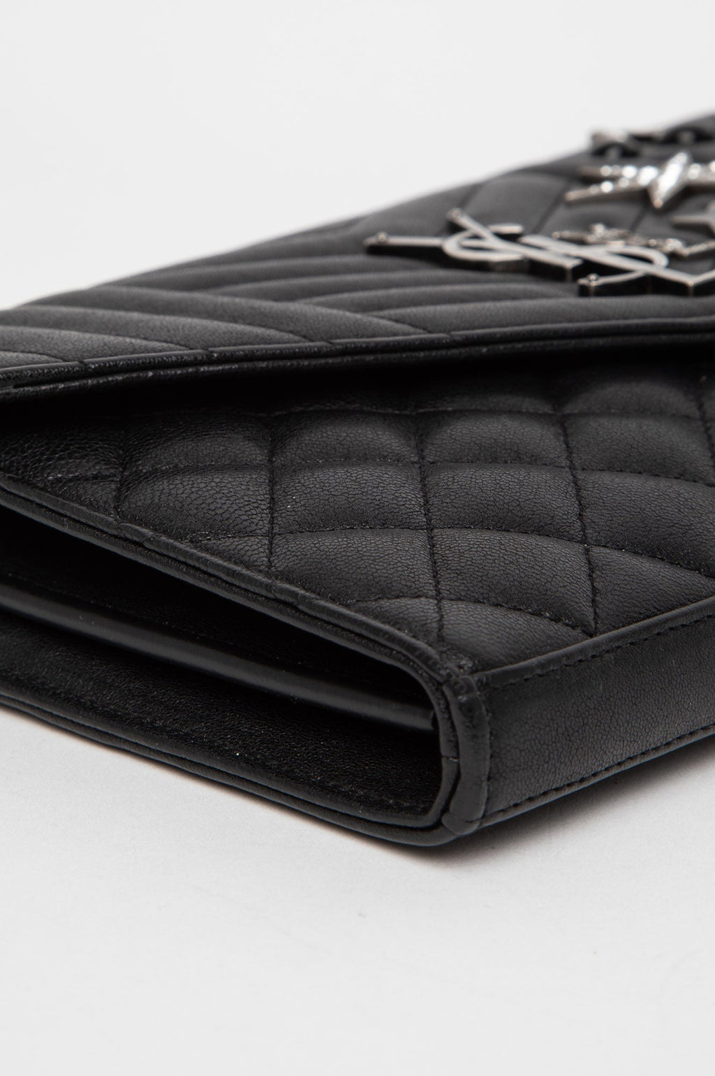 Saint Laurent Limited Edition Black Quilted Leather Embellished Monogramme Envelope Chain Wallet