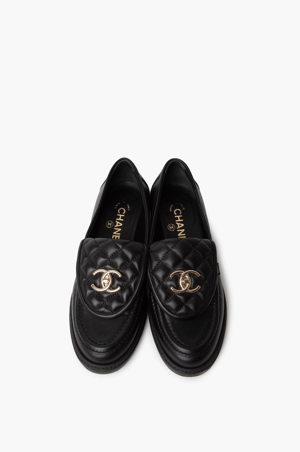Chanel Interlocking CC Logo Lambskin Loafers 38