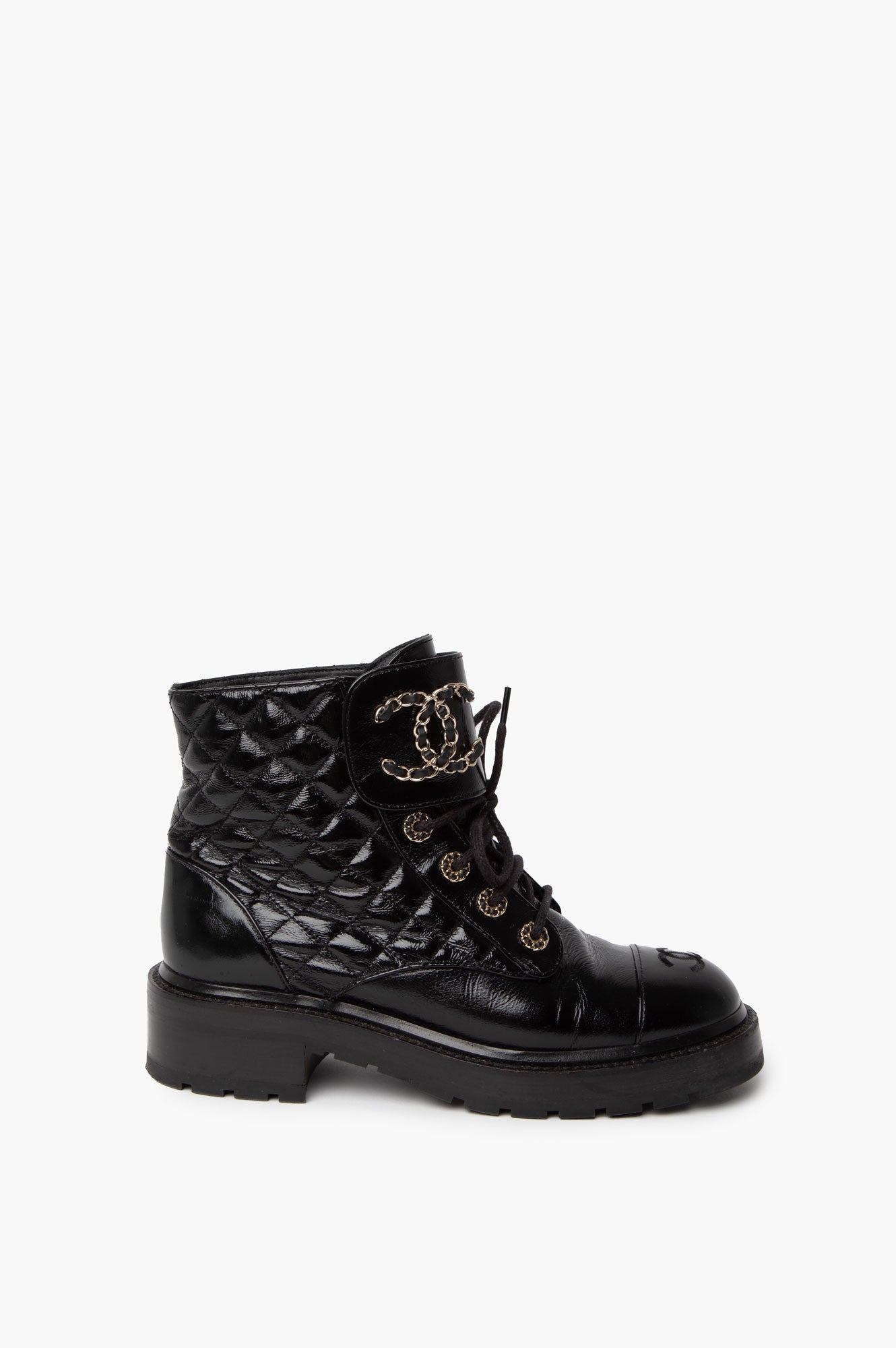Chanel 2021 Interlocking CC Logo Combat Boots Size 38.5