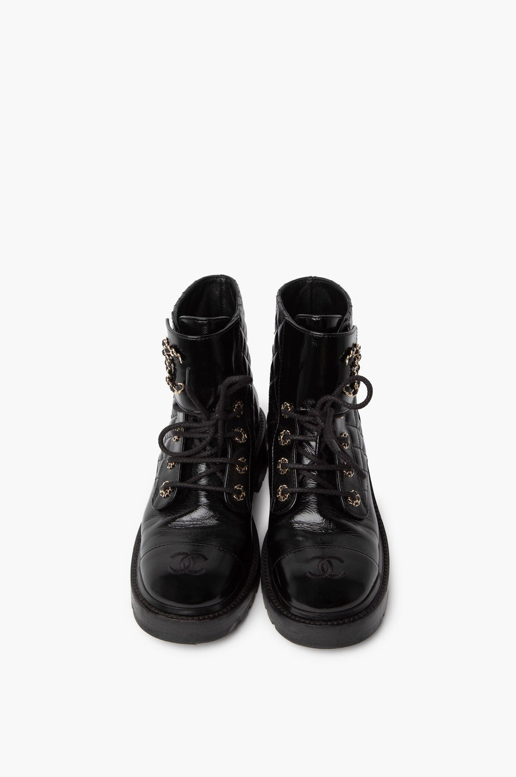 Chanel 2021 Interlocking CC Logo Combat Boots Size 38.5