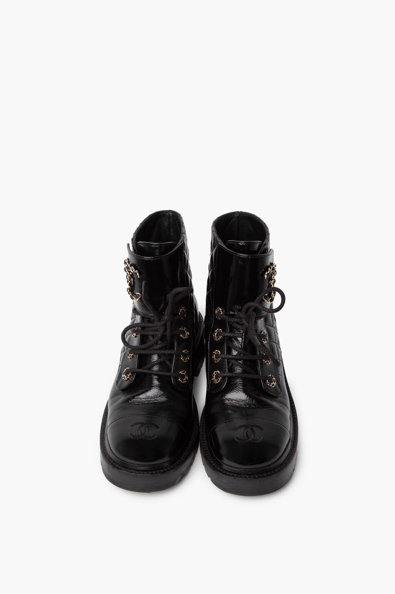 Chanel 2021 Interlocking CC Logo Combat Boots Size 38.5
