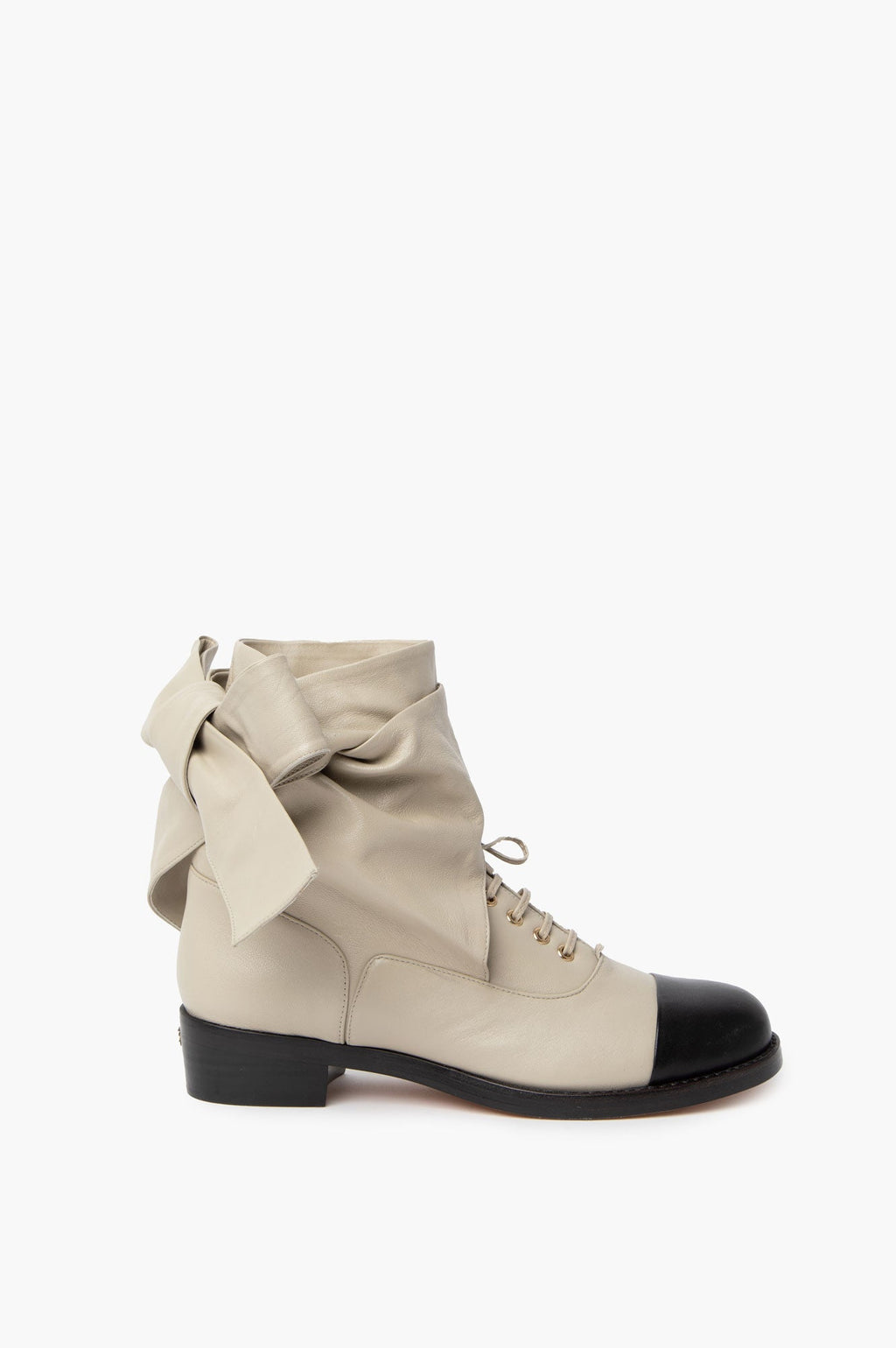 Chanel Beige Lambskin Wrap Combat Boots Size 37
