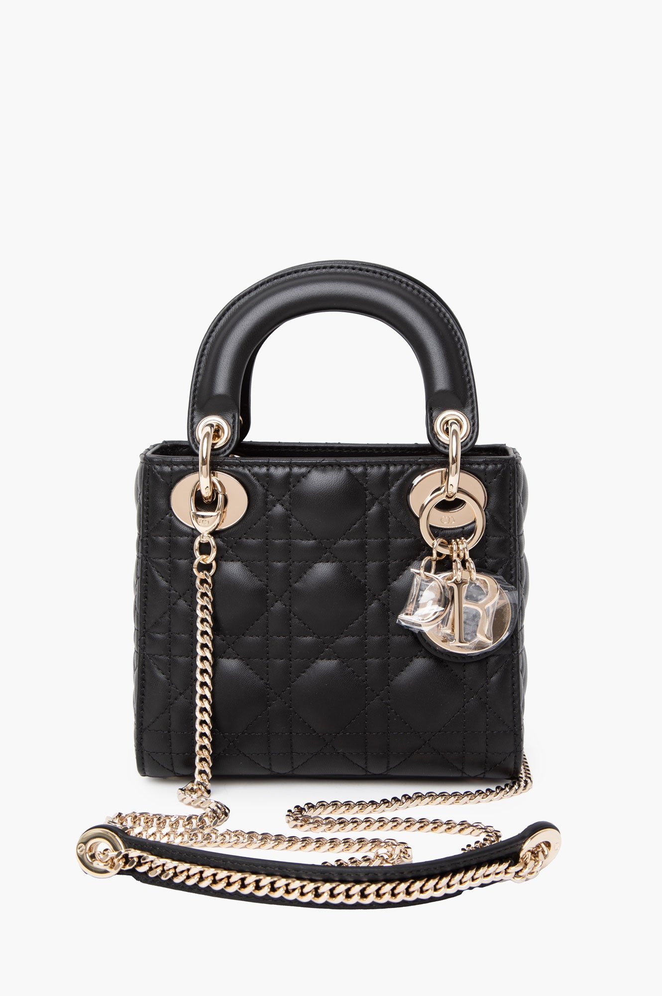 Christian Dior Black Mini Lady Dior Lambskin With Champagne Hardware
