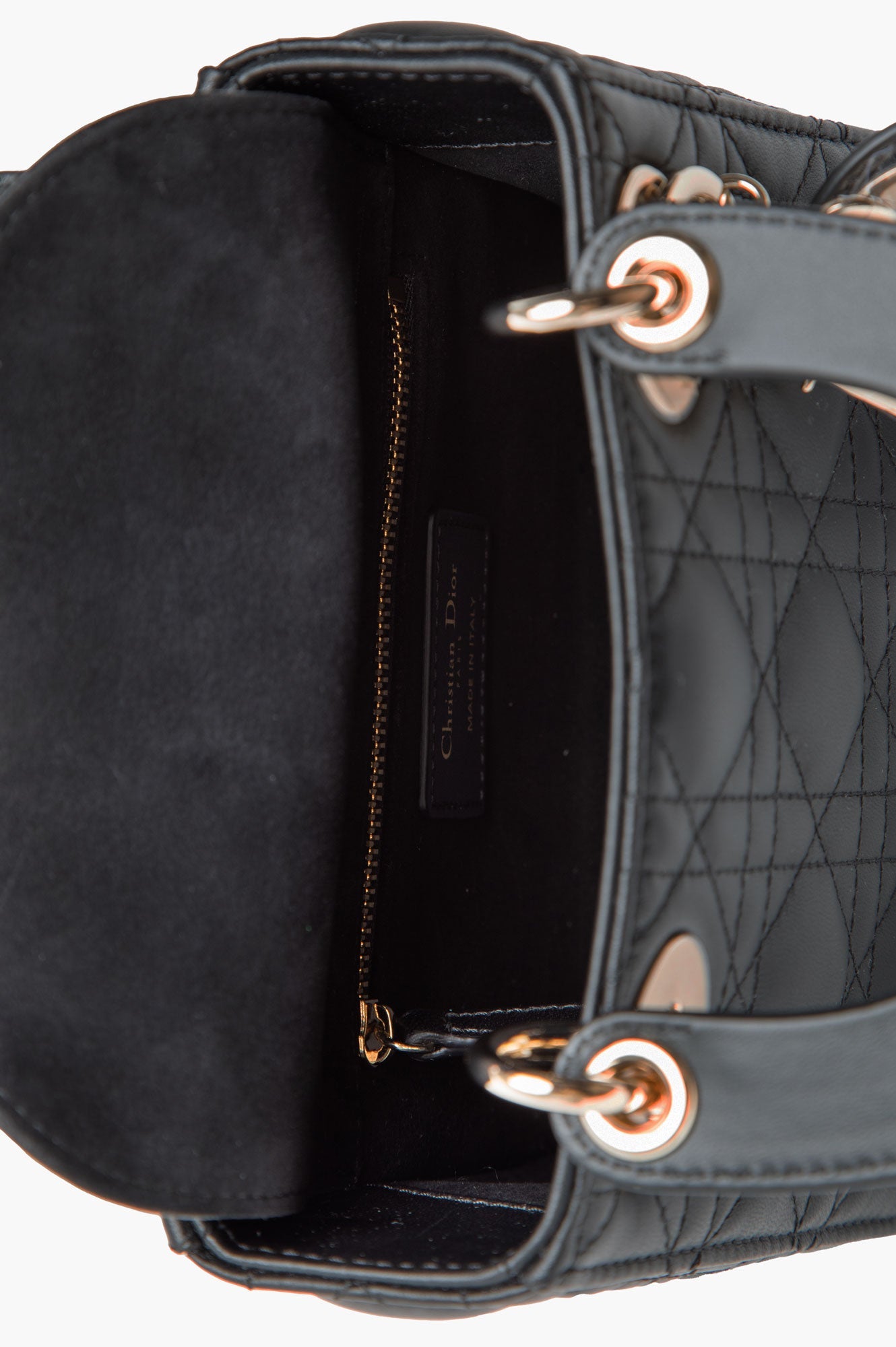 Christian Dior Black Mini Lady Dior Lambskin With Champagne Hardware