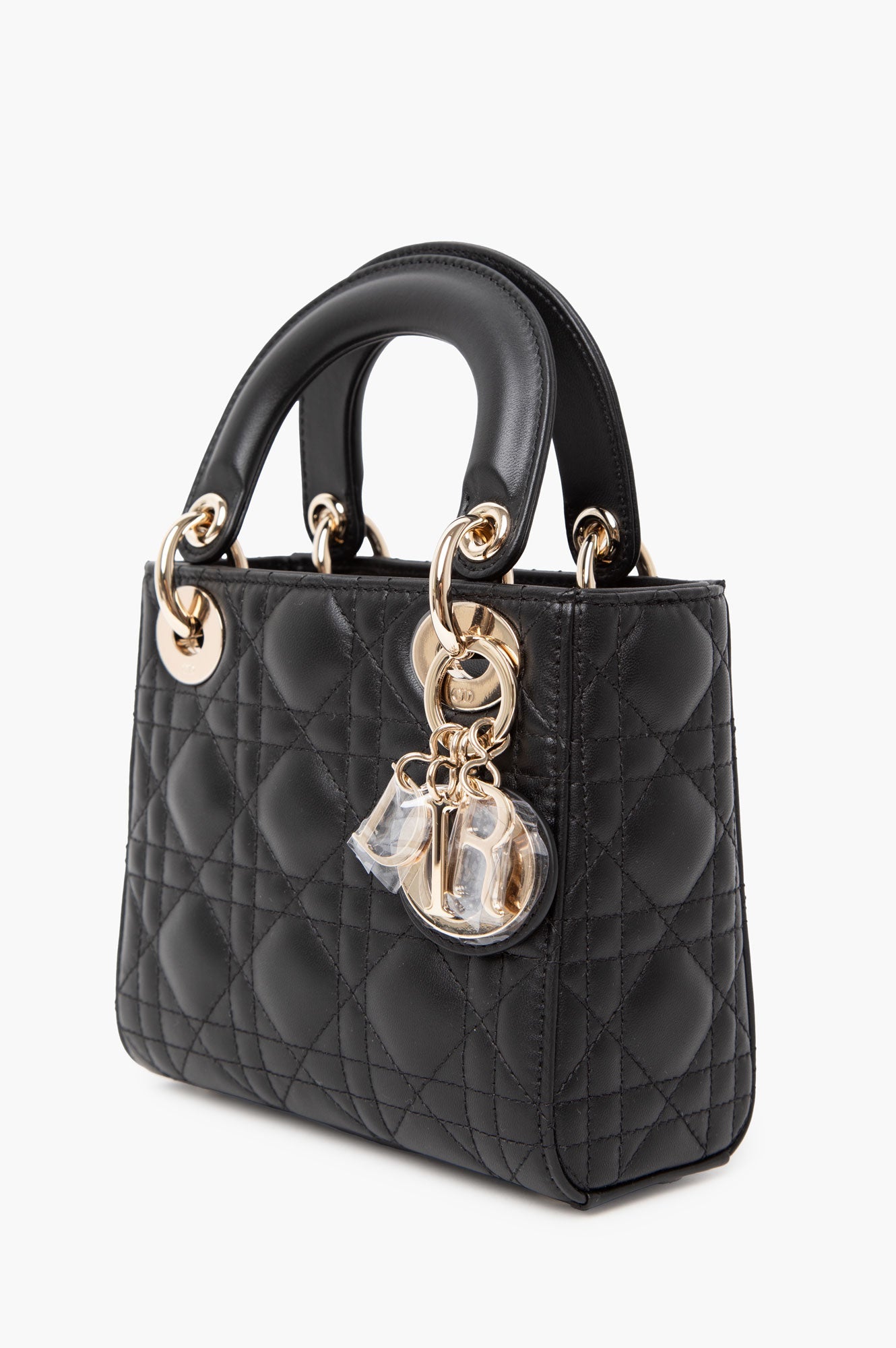 Christian Dior Black Mini Lady Dior Lambskin With Champagne Hardware