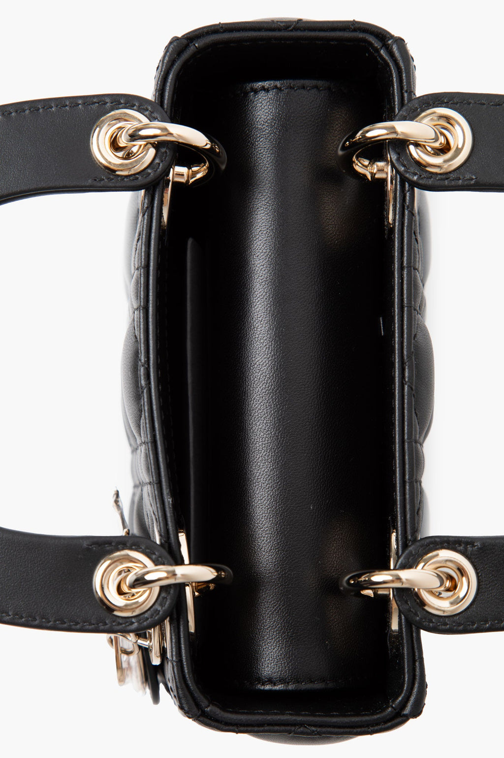 Christian Dior Black Mini Lady Dior Lambskin With Champagne Hardware