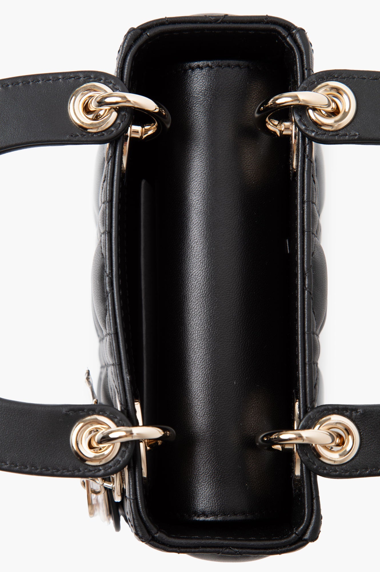 Christian Dior Black Mini Lady Dior Lambskin With Champagne Hardware