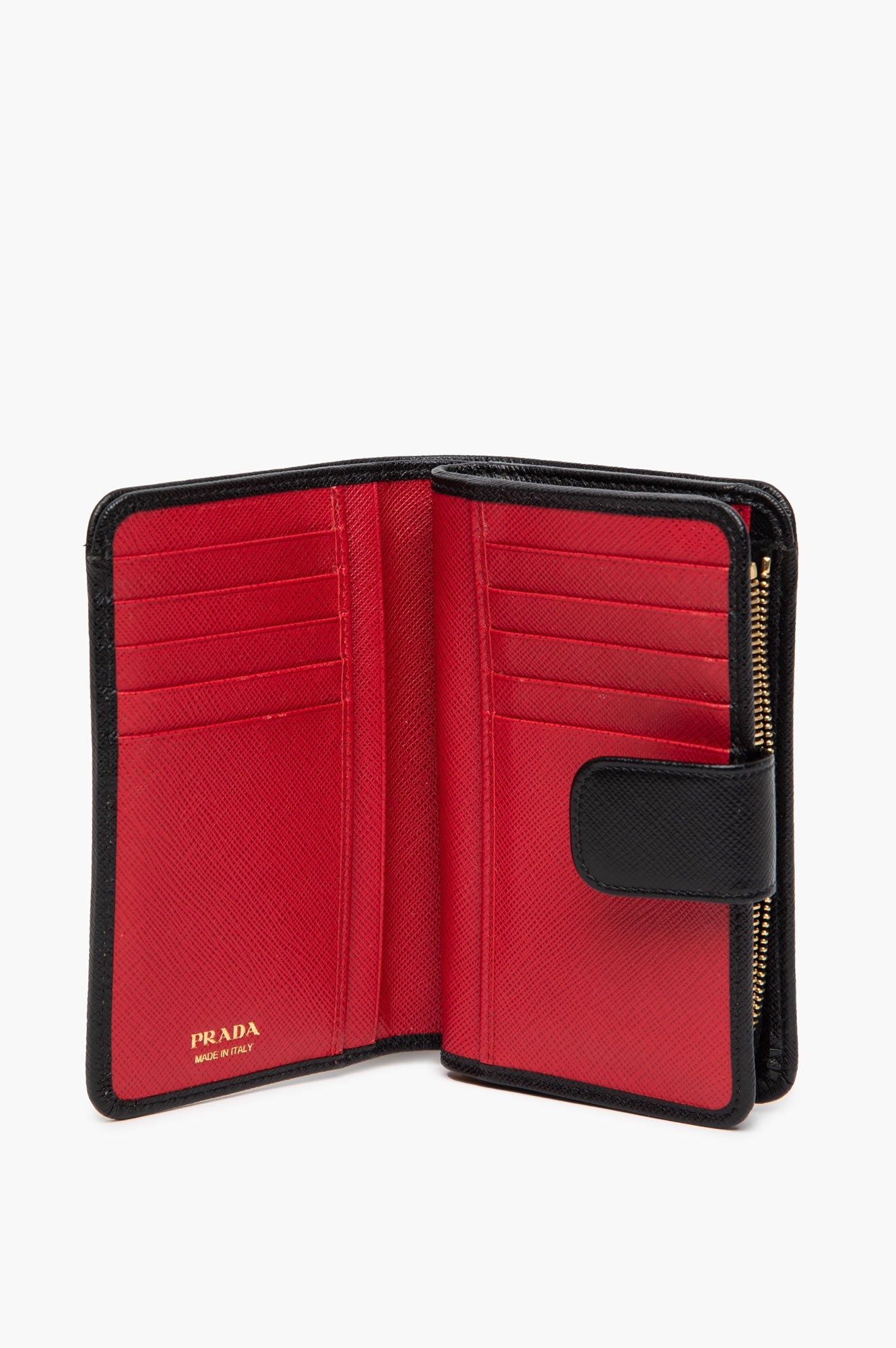 Prada Black Saffiano Leather Robot Charm Zip Wallet