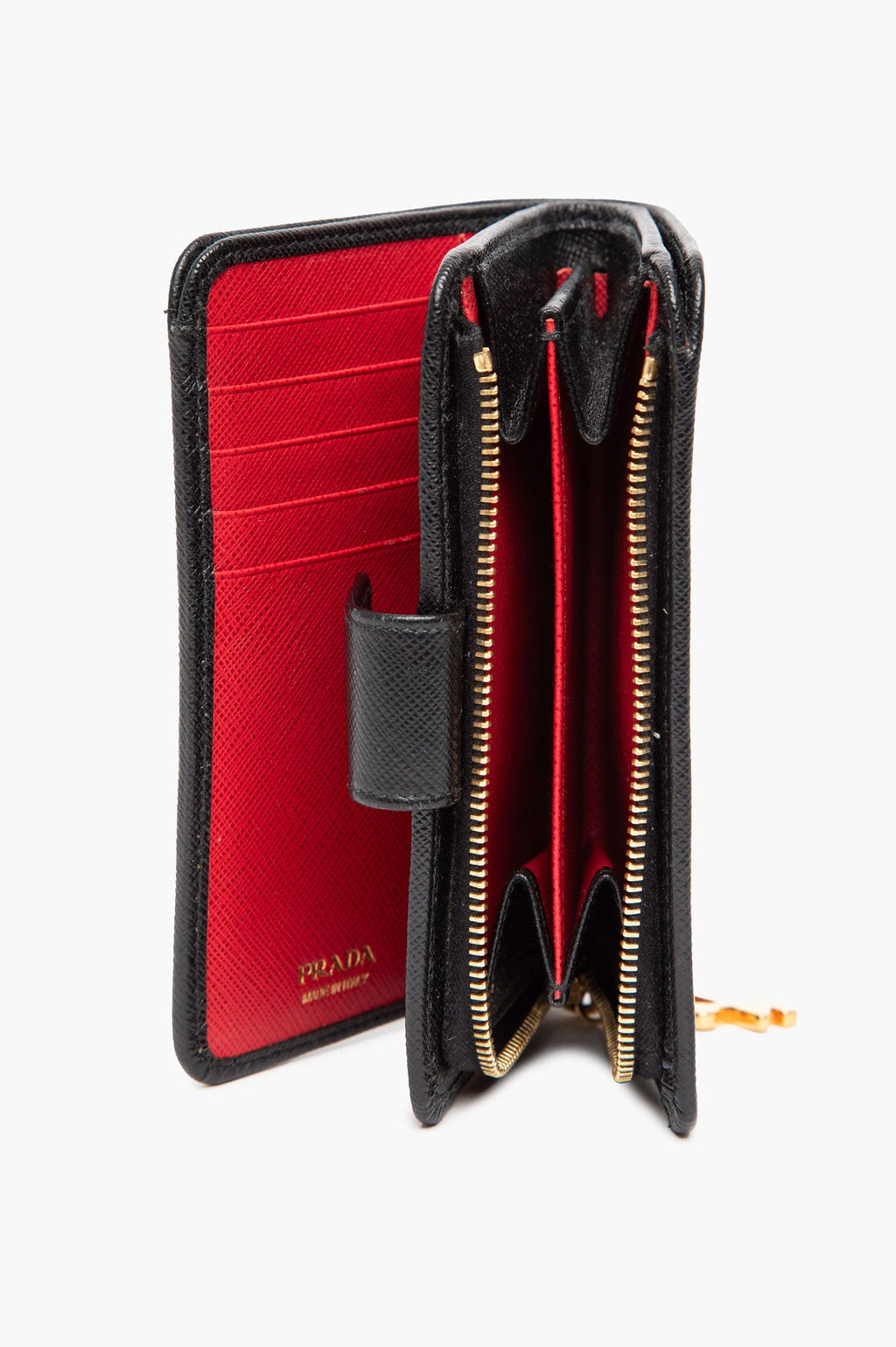 Prada Black Saffiano Leather Robot Charm Zip Wallet