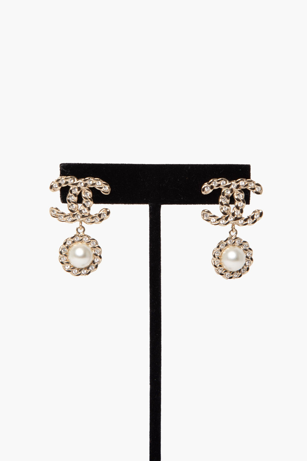 Chanel Crystal Pearl CC Earrings