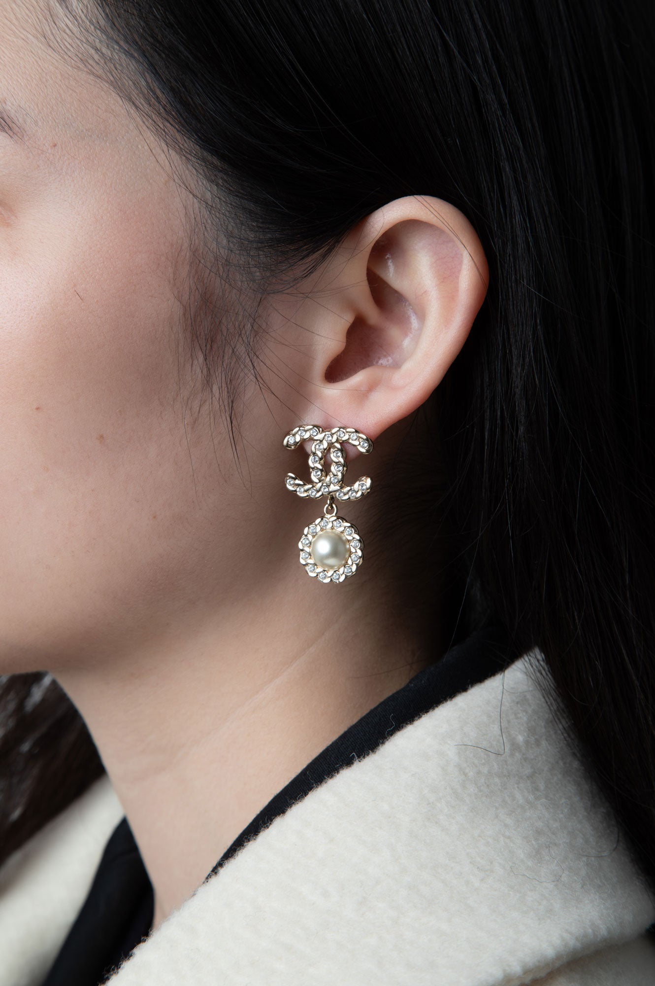 Chanel Crystal Pearl CC Earrings