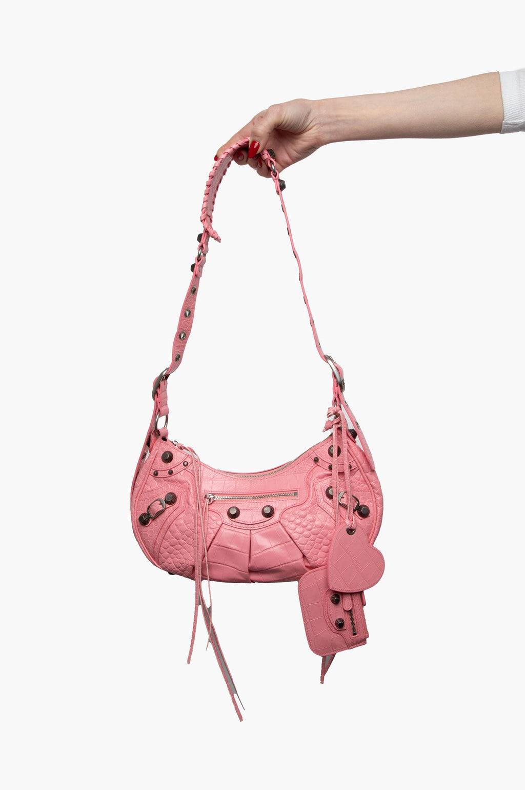Balenciaga Le Cagole Small Pink Crocodile Embolished City Bag