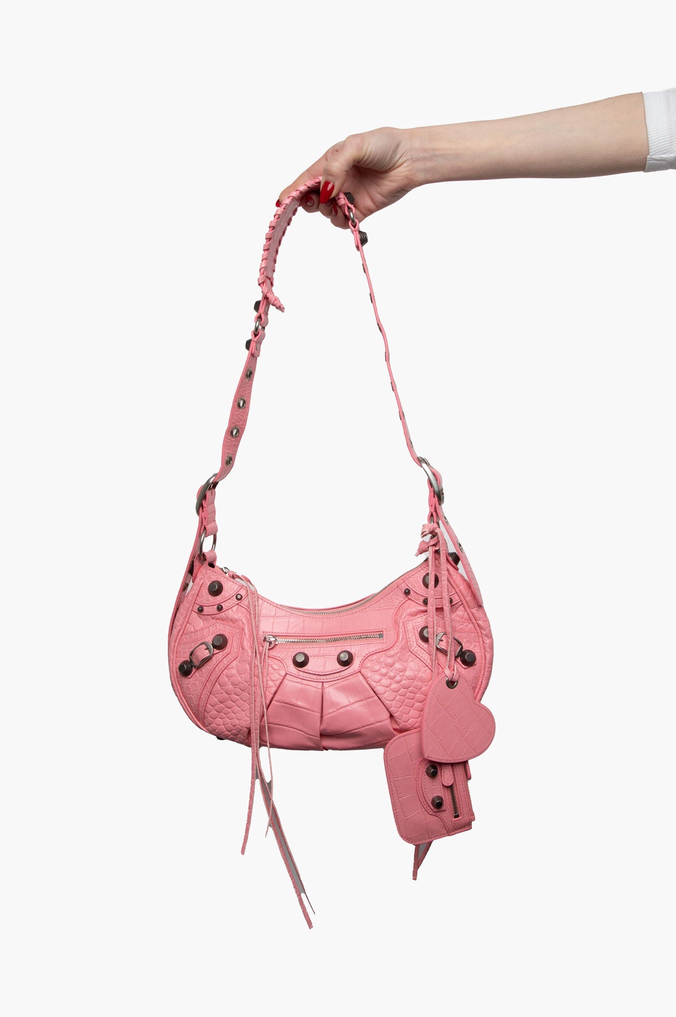 Balenciaga Le Cagole Small Pink Crocodile Embolished City Bag