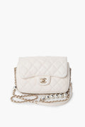 Chanel White Mini Flap Bag With Pearl Logo Chain