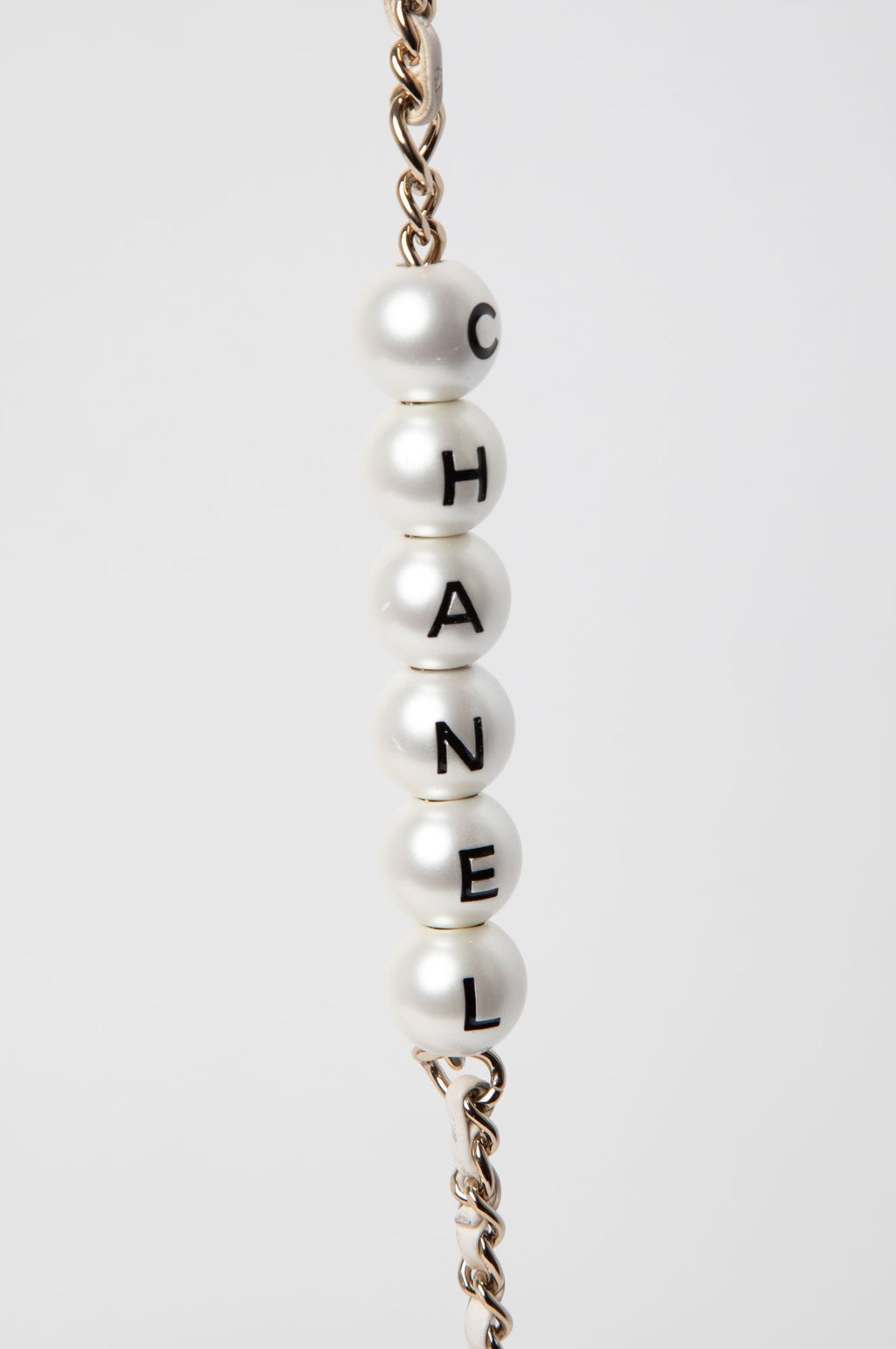 Chanel White Mini Flap Bag With Pearl Logo Chain