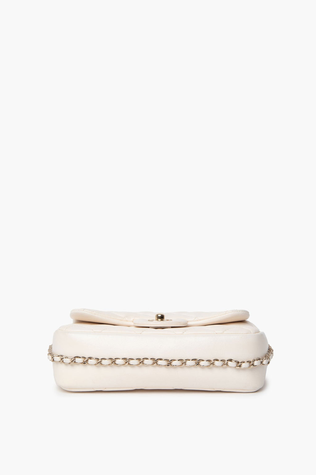 Chanel White Mini Flap Bag With Pearl Logo Chain