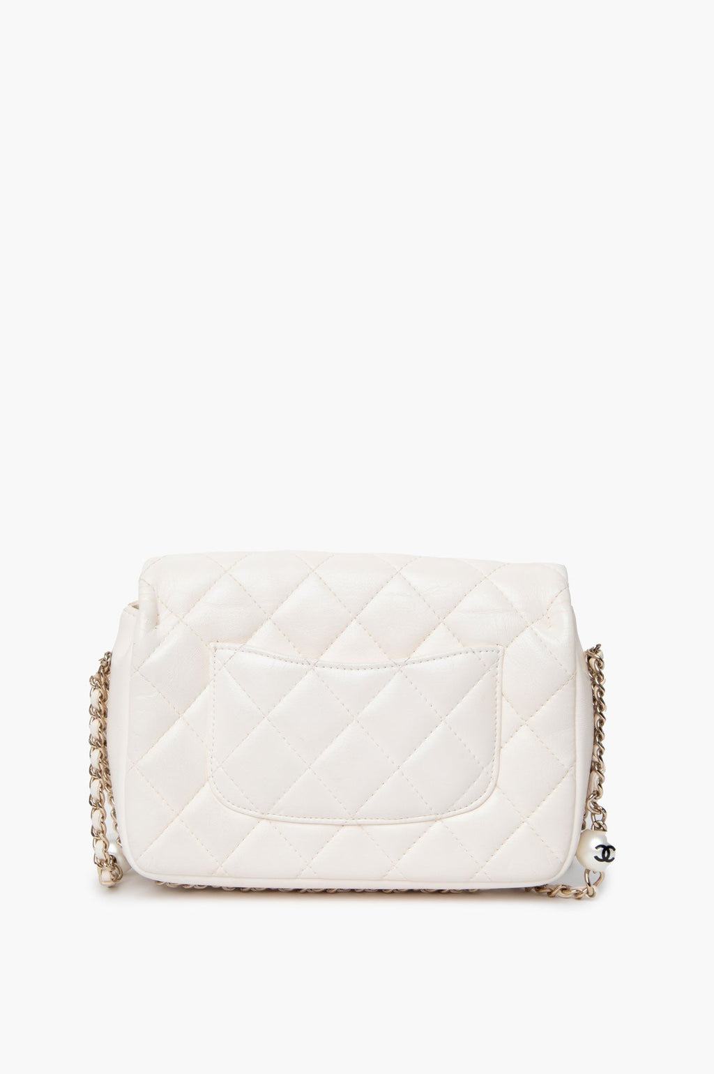 Chanel White Mini Flap Bag With Pearl Logo Chain