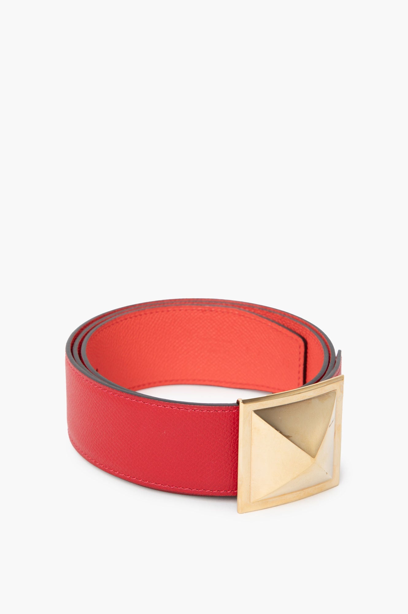 Hermes Reversible Belt 42mm Red/Orange Size 85 with Gold Stud Buckle